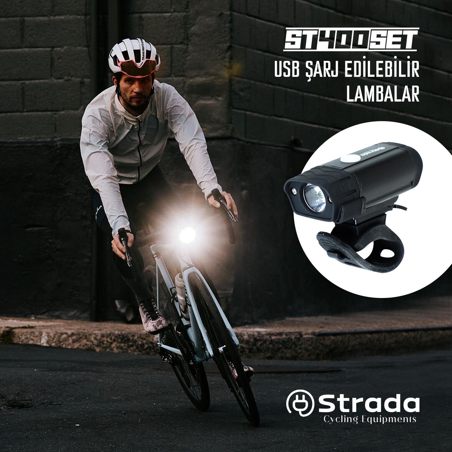 Strada ST-400 Lityum Şarj Edilebilir Ön-Arka Bisiklet Far Seti