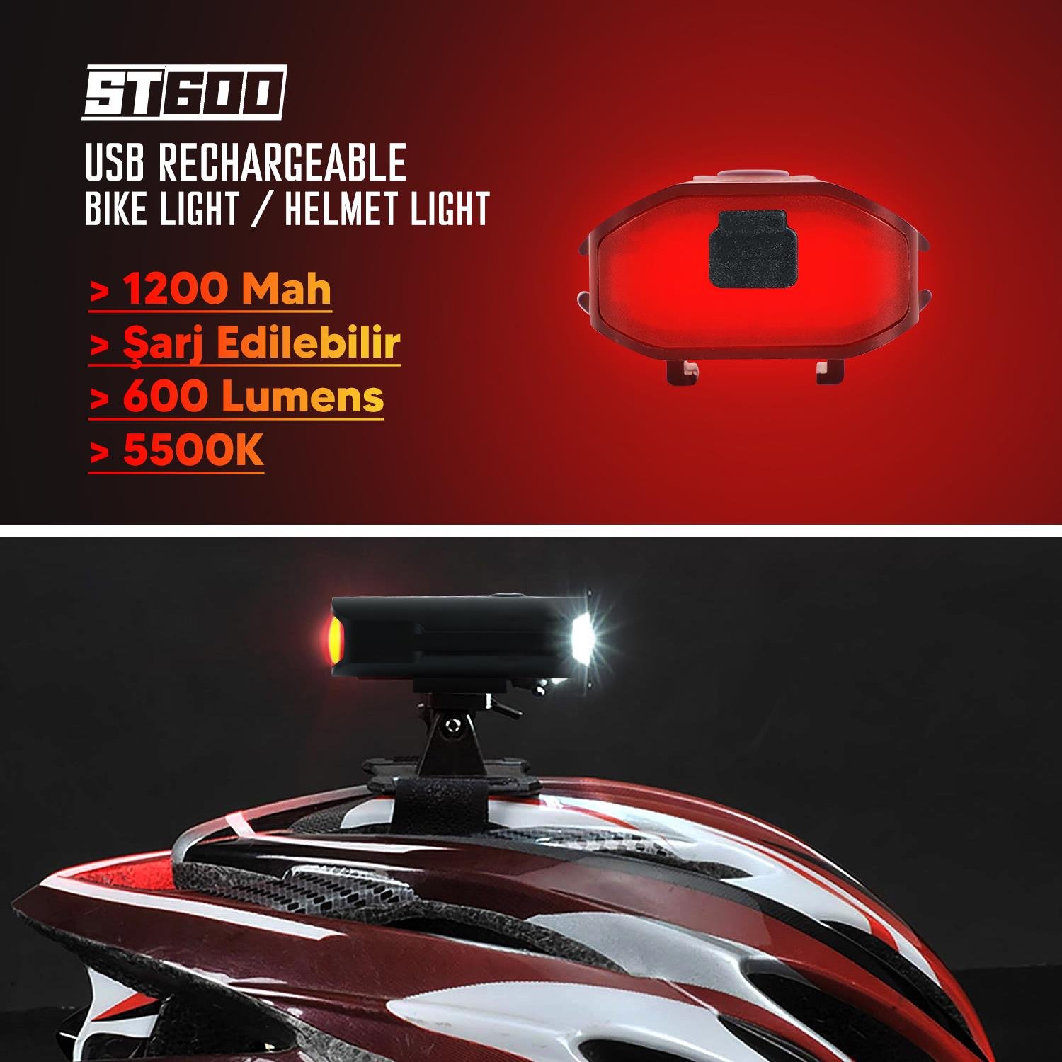 Strada ST-600 Çift Yönlü Lityum Şarj Edilebilir Far