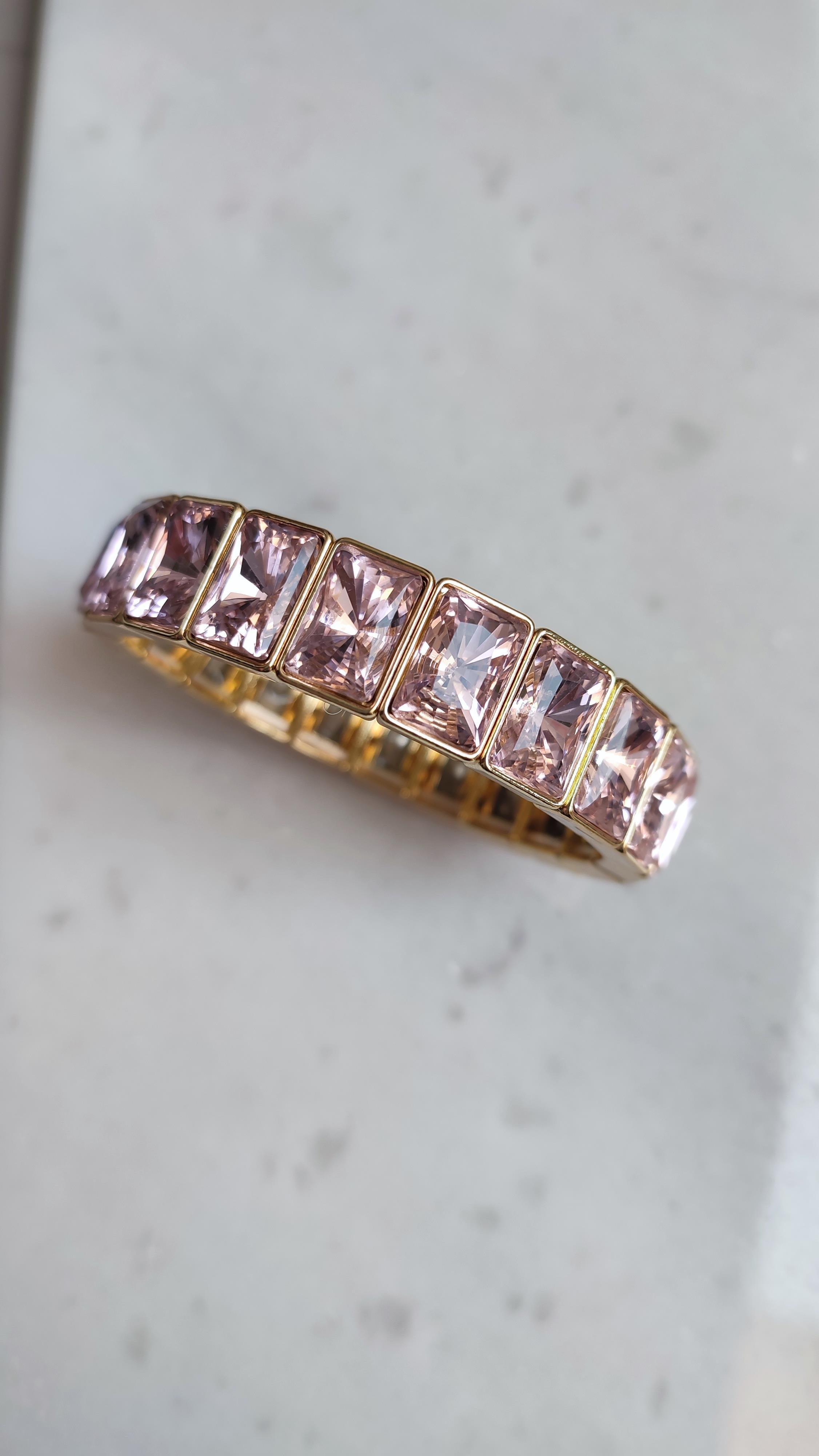 ALTIN KAPLAMA GOLD PEMBE TAŞLI KARE LASTİK BİLEKLİK 