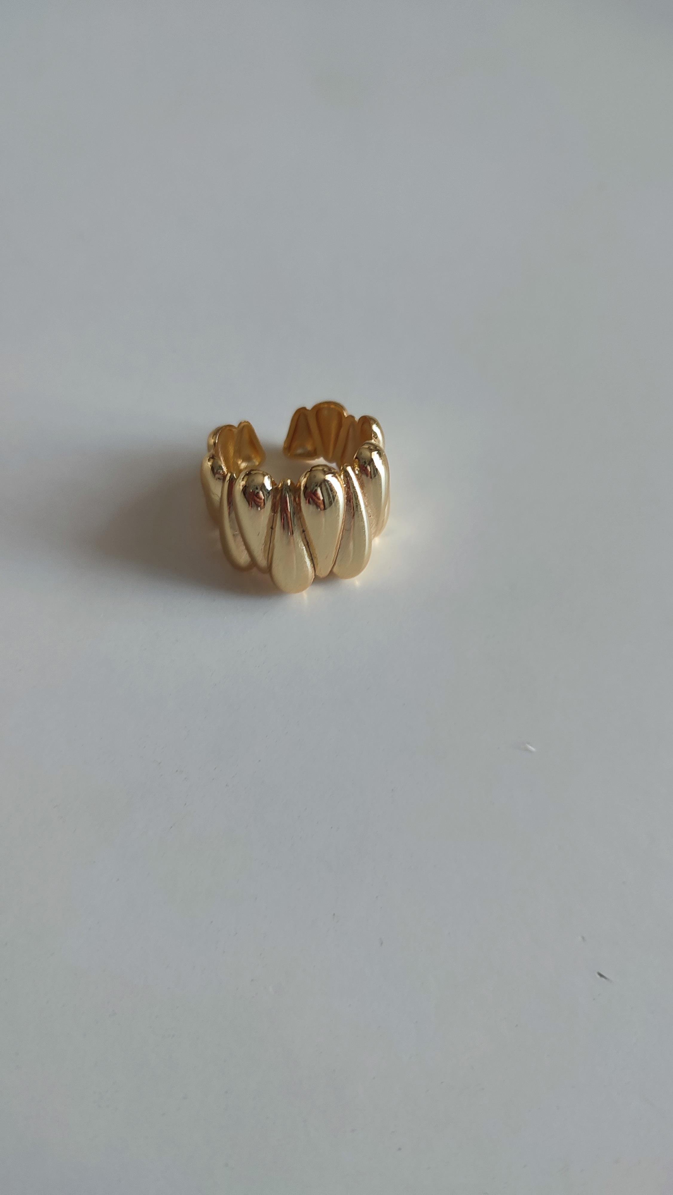 Altın Kaplama Gold Tırtıklı Plaka Yüzük 