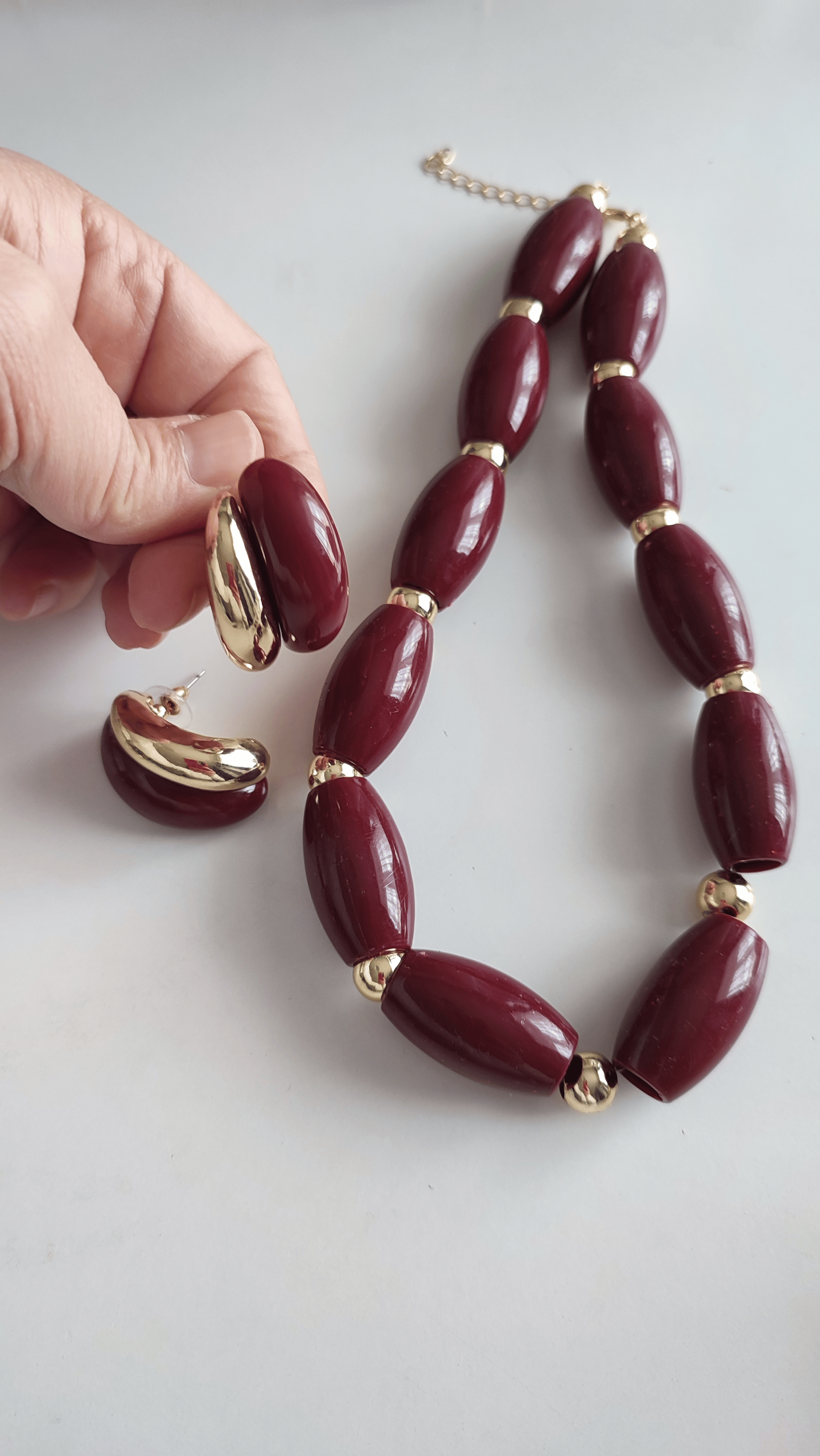 BORDO KÜPE KOLYE KOMBİNİ 