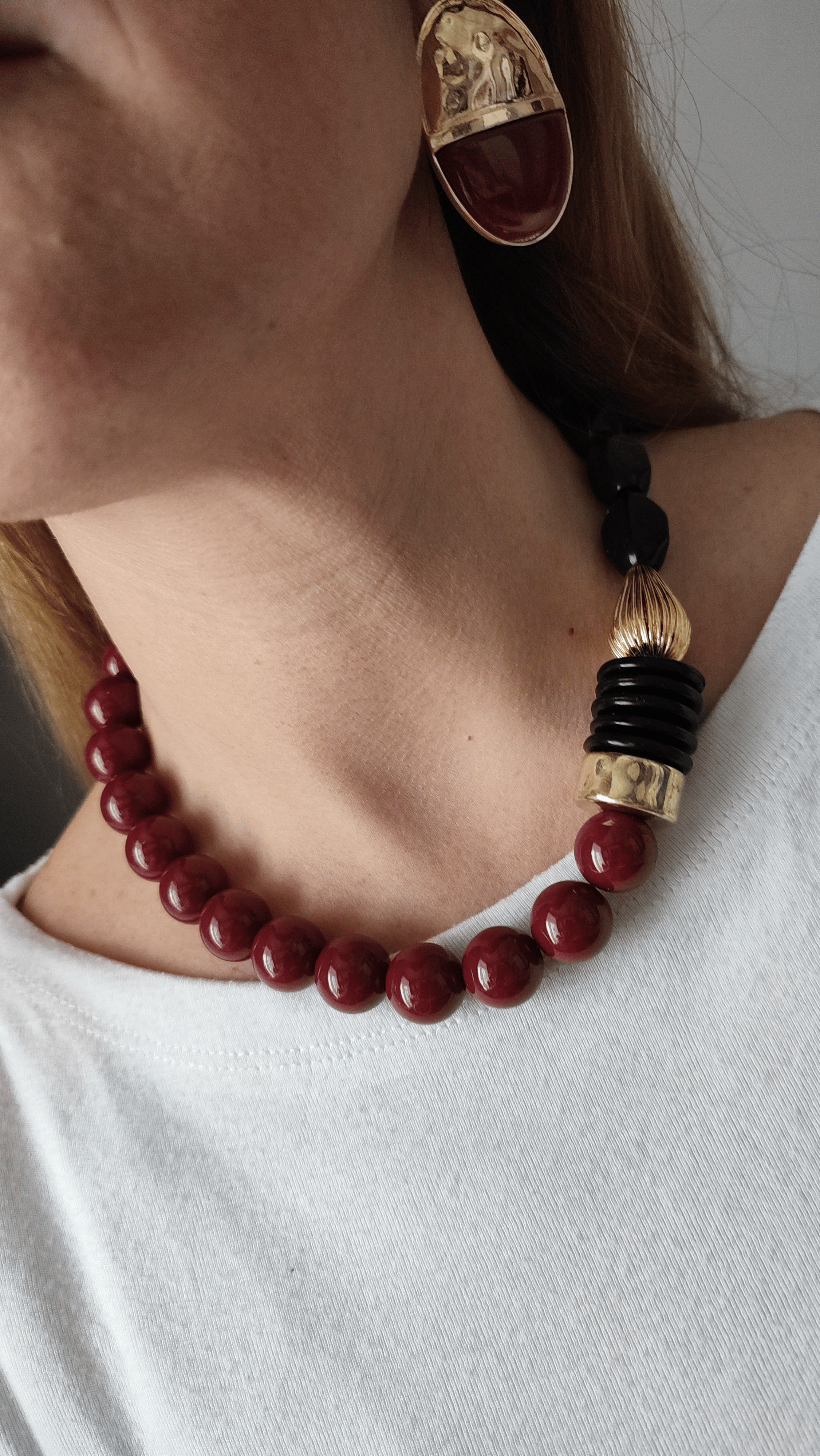BORDO KÜPE &KOLYE KOMBİNİ 
