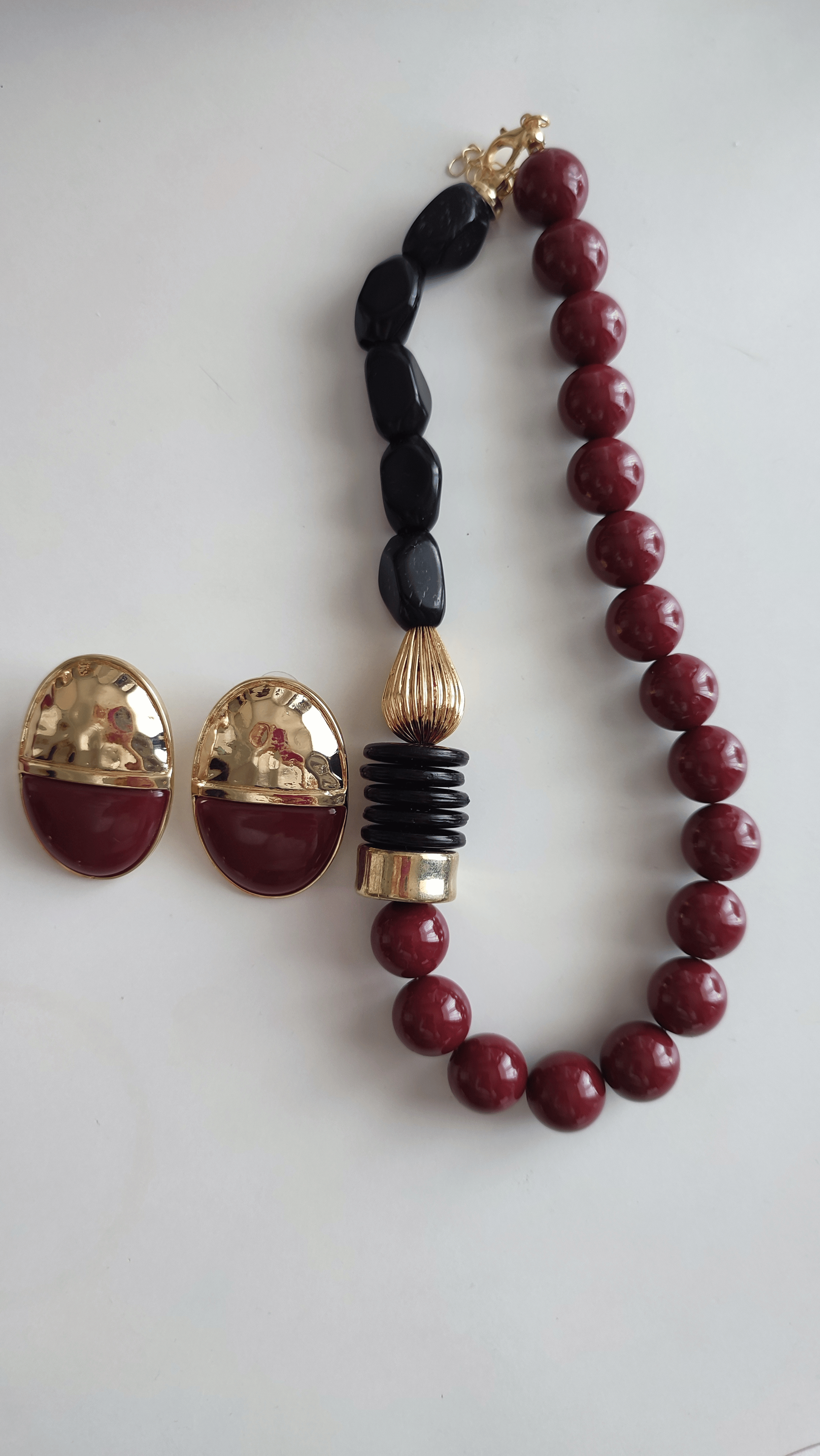 BORDO KÜPE &KOLYE KOMBİNİ 