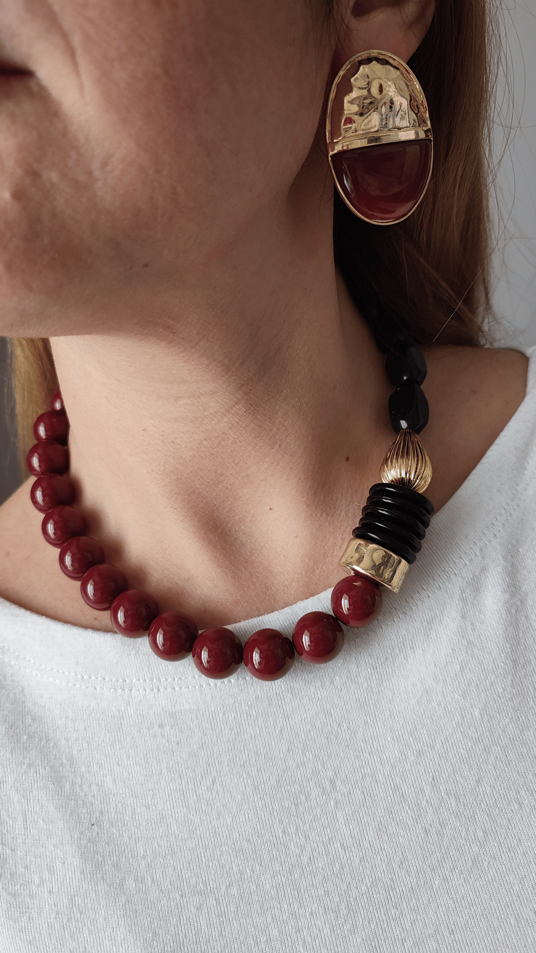 BORDO KÜPE &KOLYE KOMBİNİ 