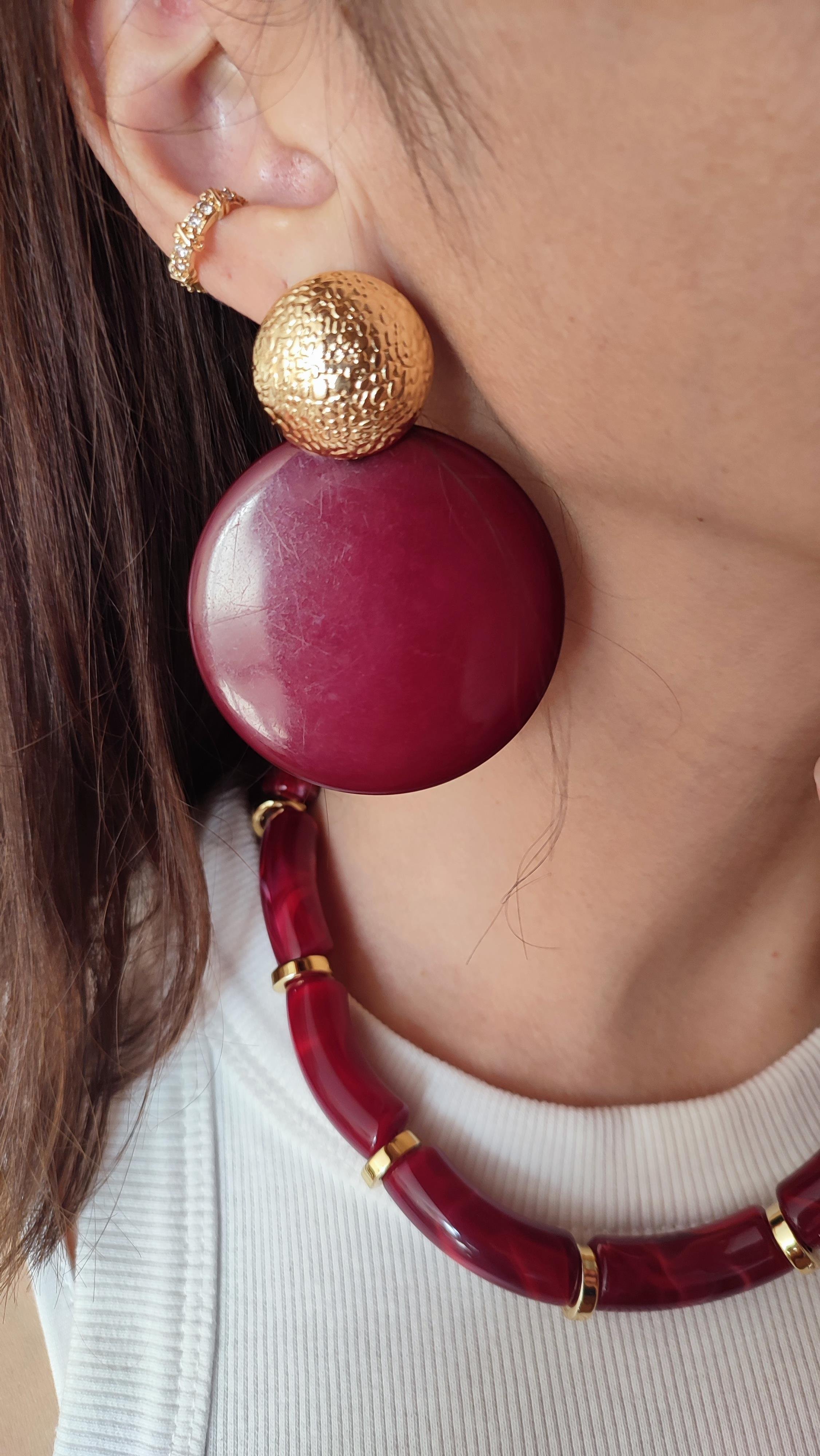 Bordo Yuvarlak Sallantılı Küpe 