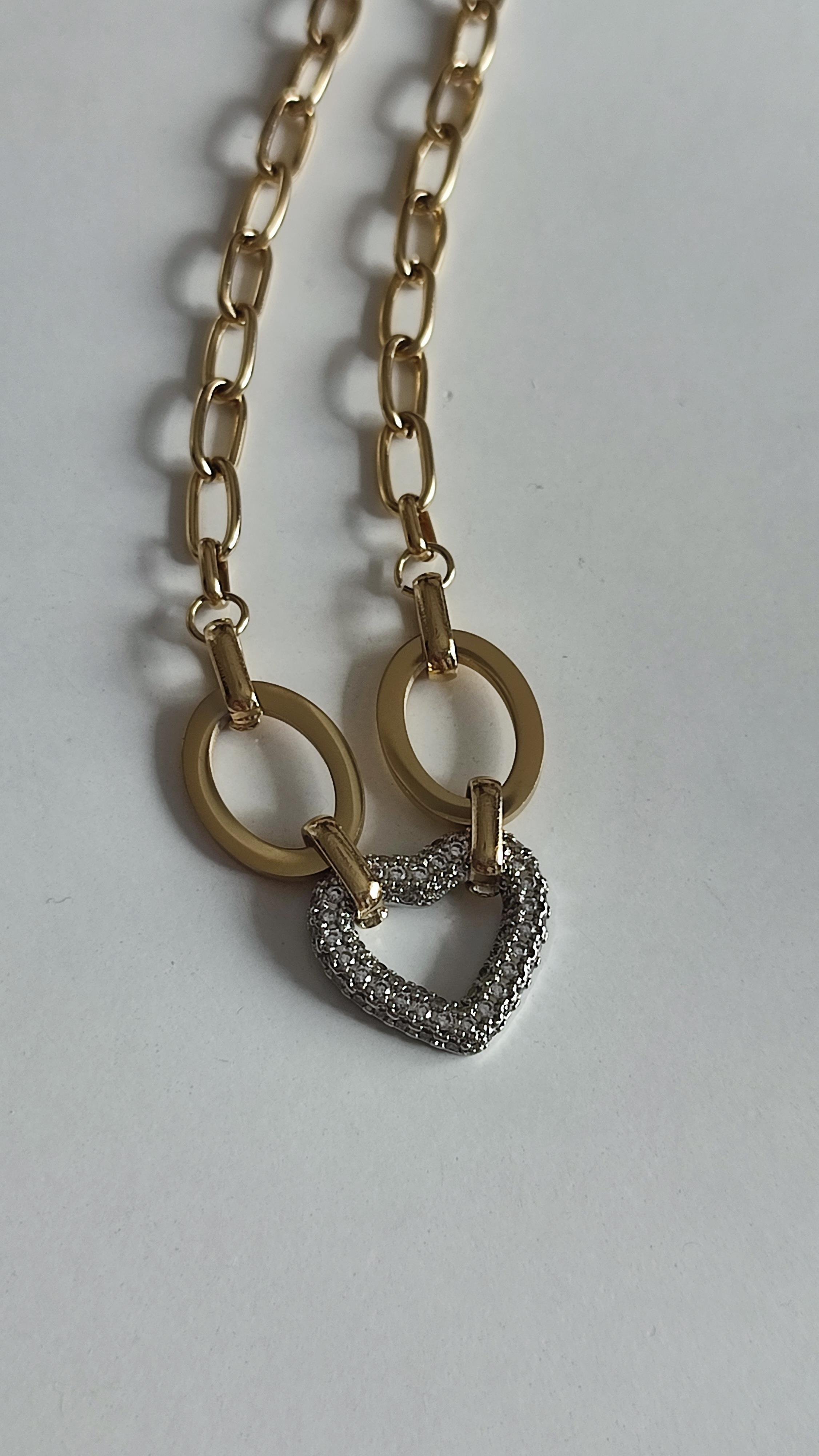 ÇELİK 14 K RENGİNDE KALPLİ KOLYE (48 cm)