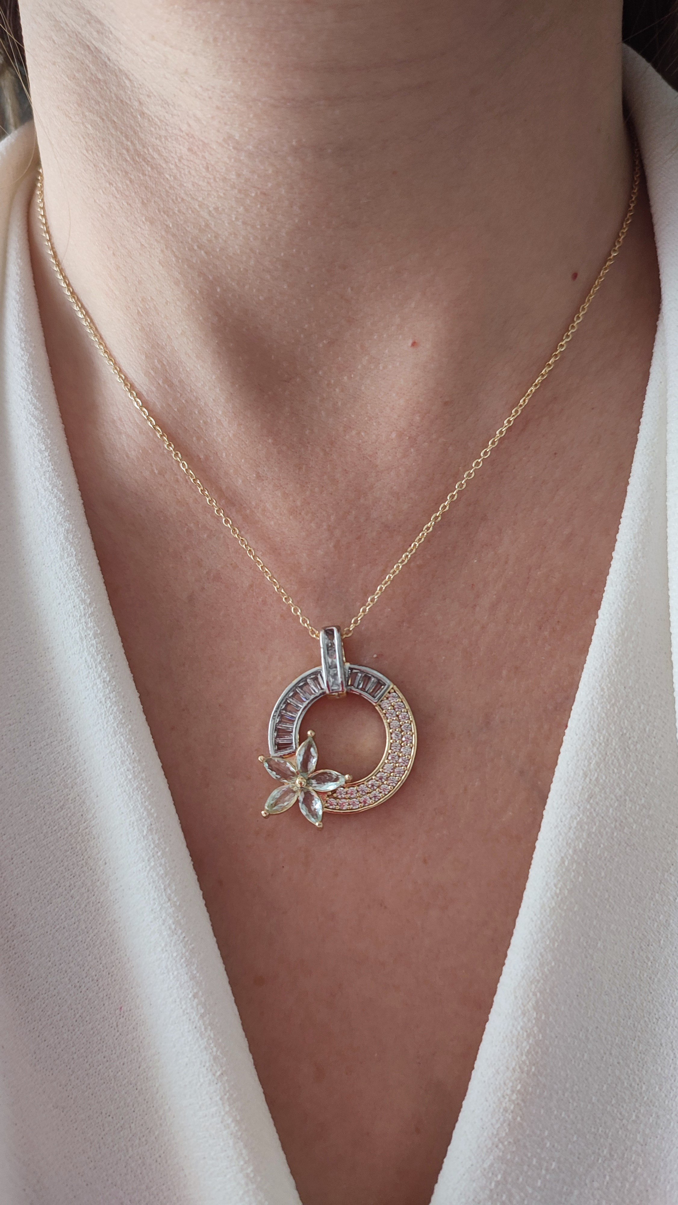 ÇELİK 14K ÇİÇEKLİ KOLYE (48 CM)