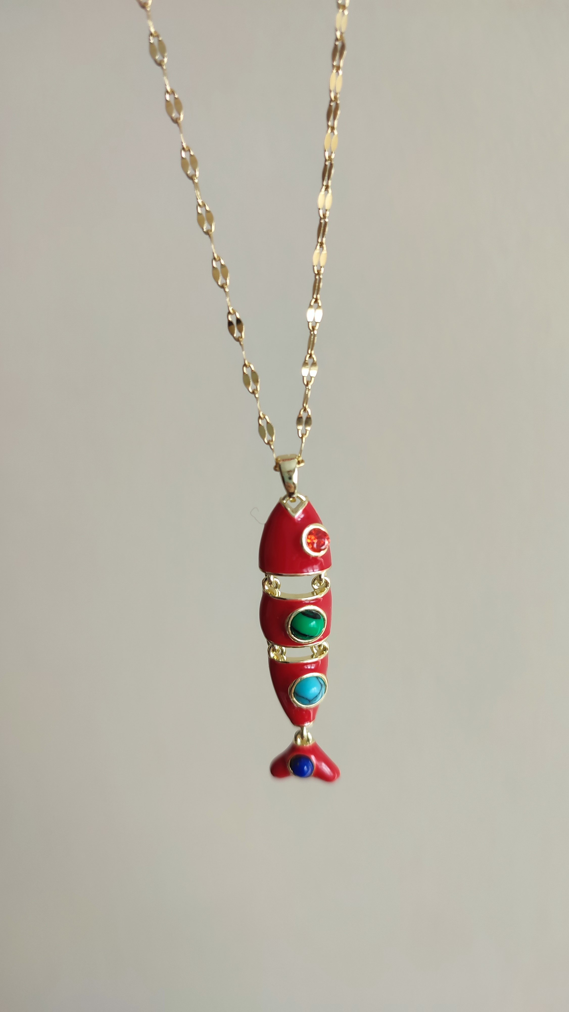 ÇELİK 14K KIRMIZI BALIK KOLYE (46 CM)