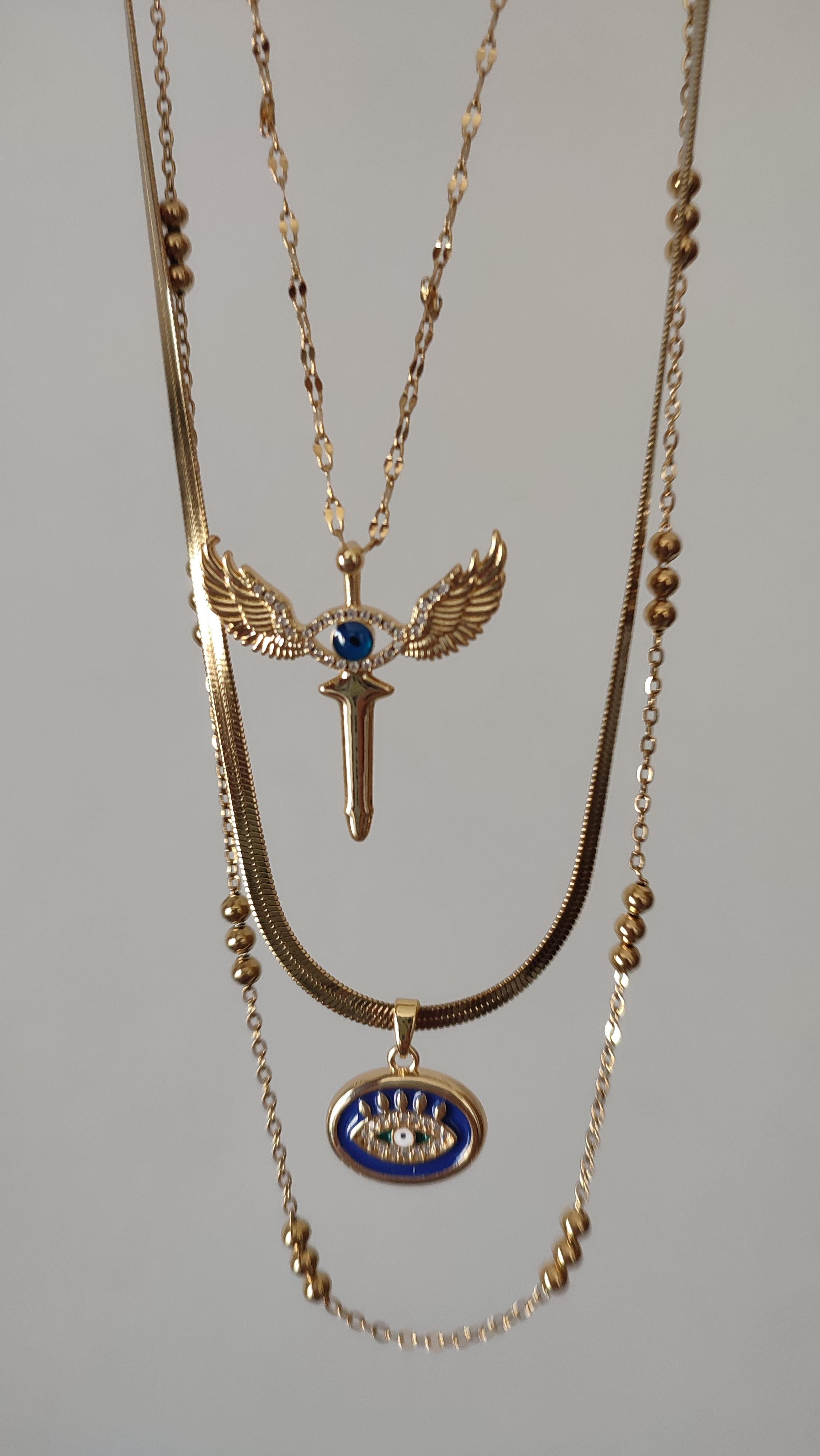 ÇELİK GOLD ANGEL ÇOKLU KOLYE 