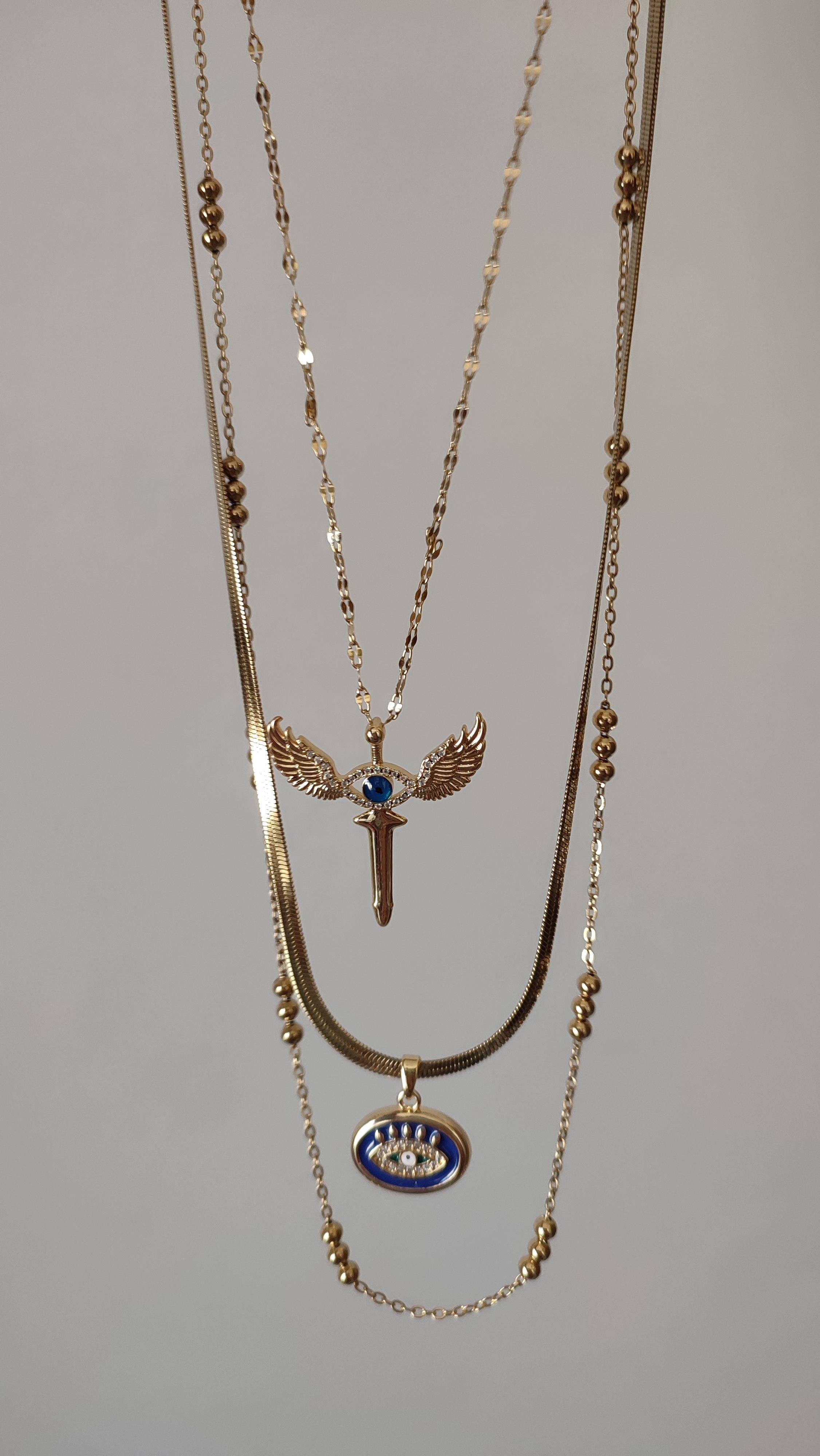 ÇELİK GOLD ANGEL ÇOKLU KOLYE 