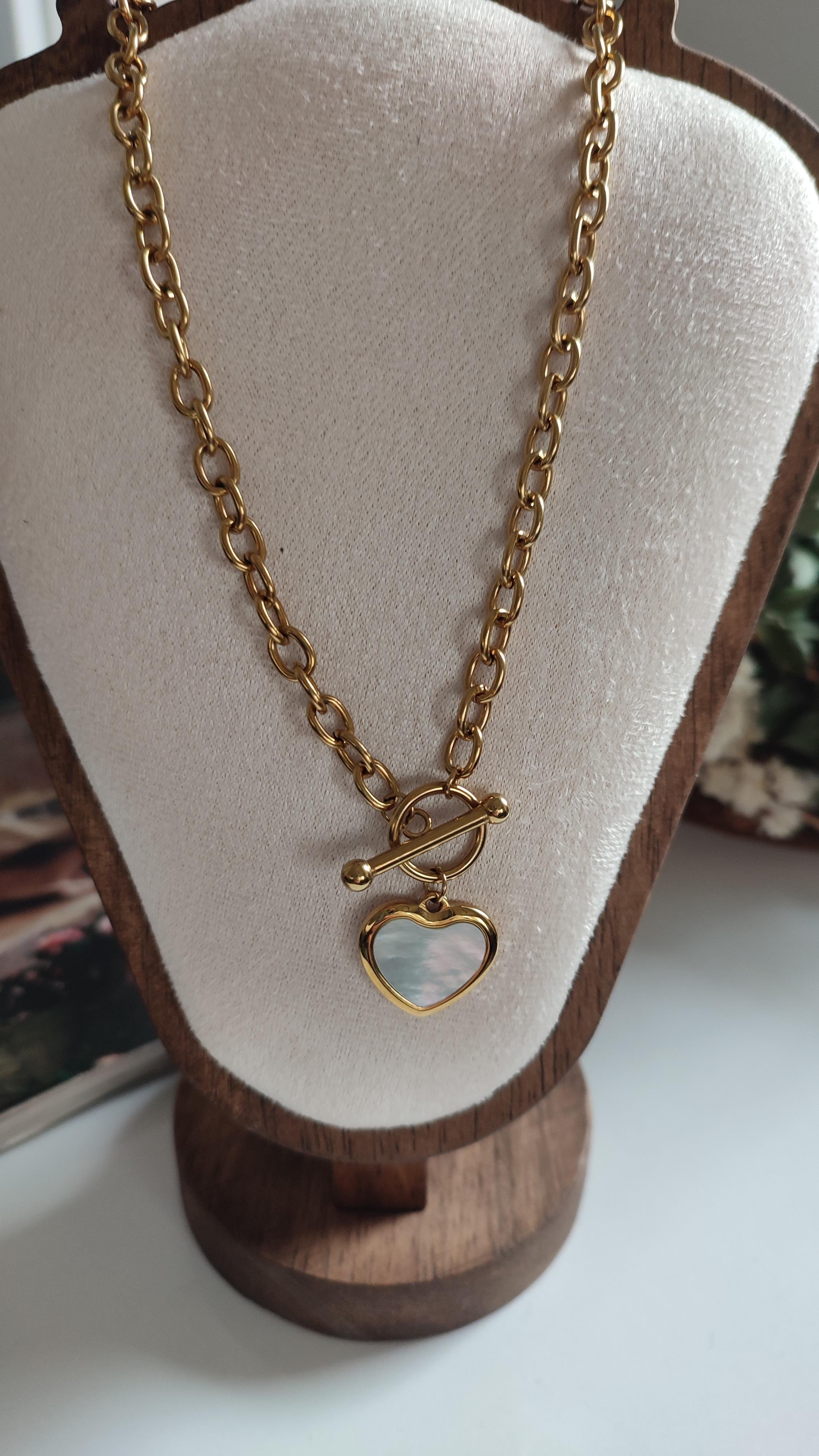ÇELİK GOLD KALPLİ KOLYE (50 CM)