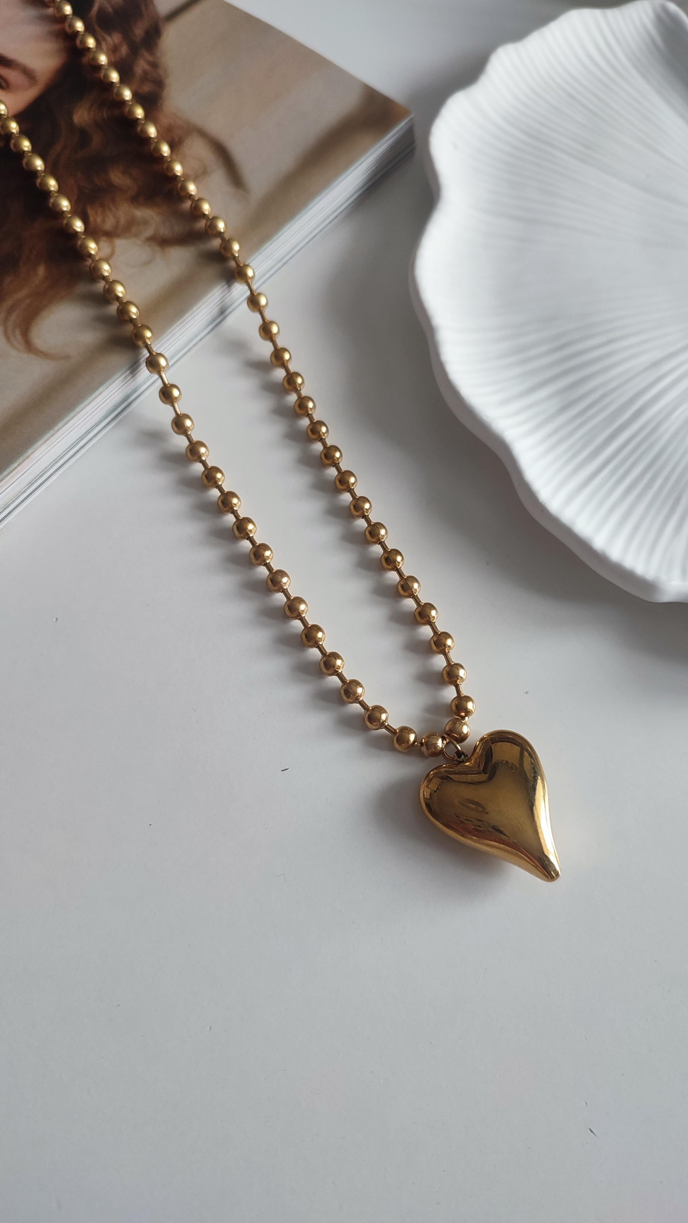 ÇELİK GOLD KALPLİ KOLYE (52 CM)