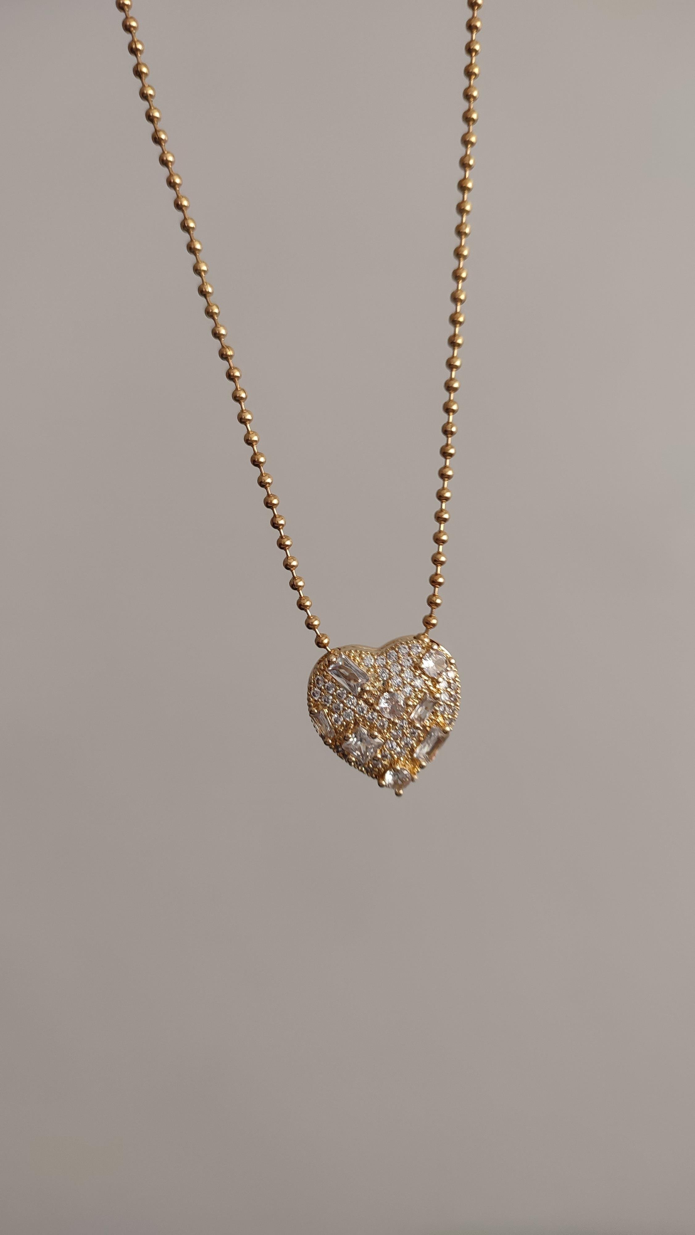 ÇELİK GOLD TAŞLI KALP KOLYE (50 CM)