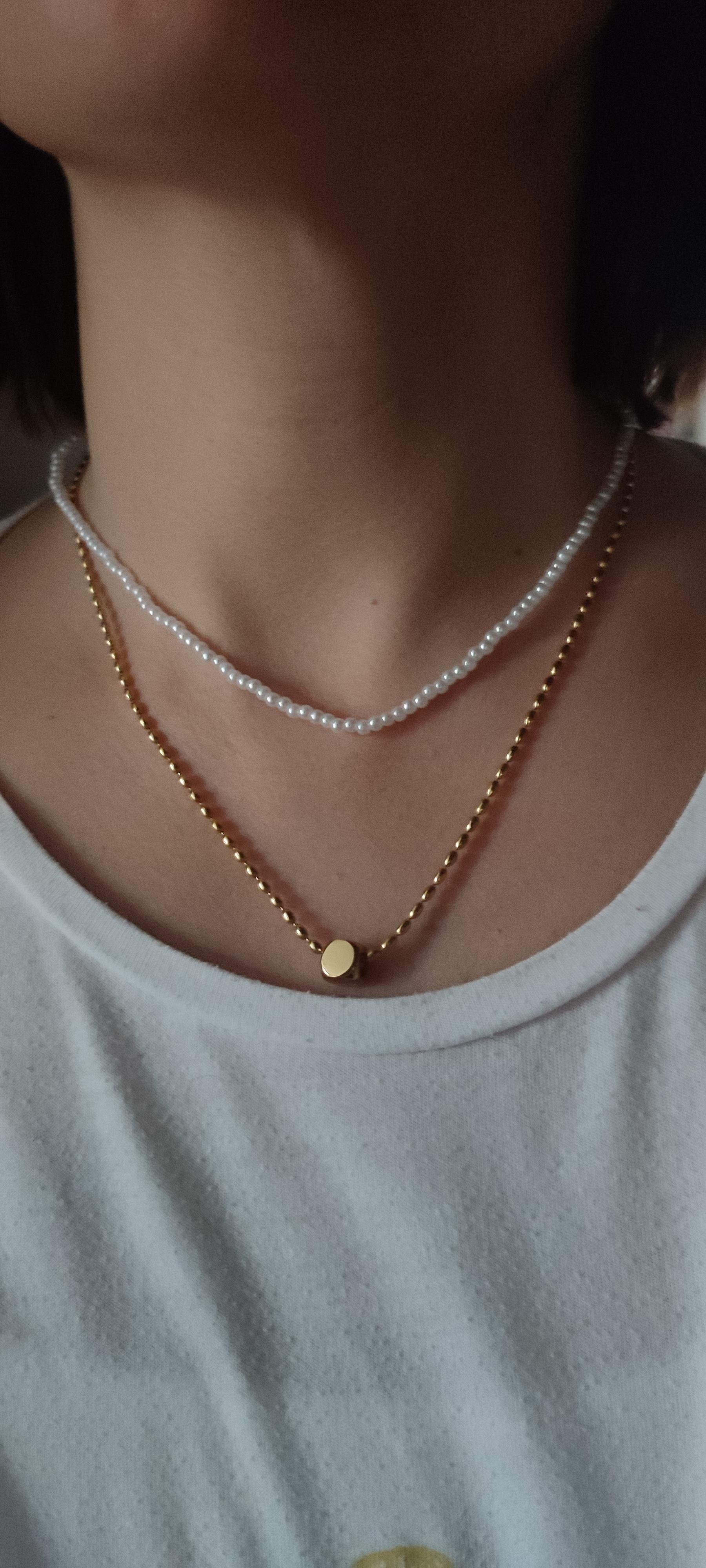 ÇELİK GOLD VE İNCİLİ İKİLİ KOLYE