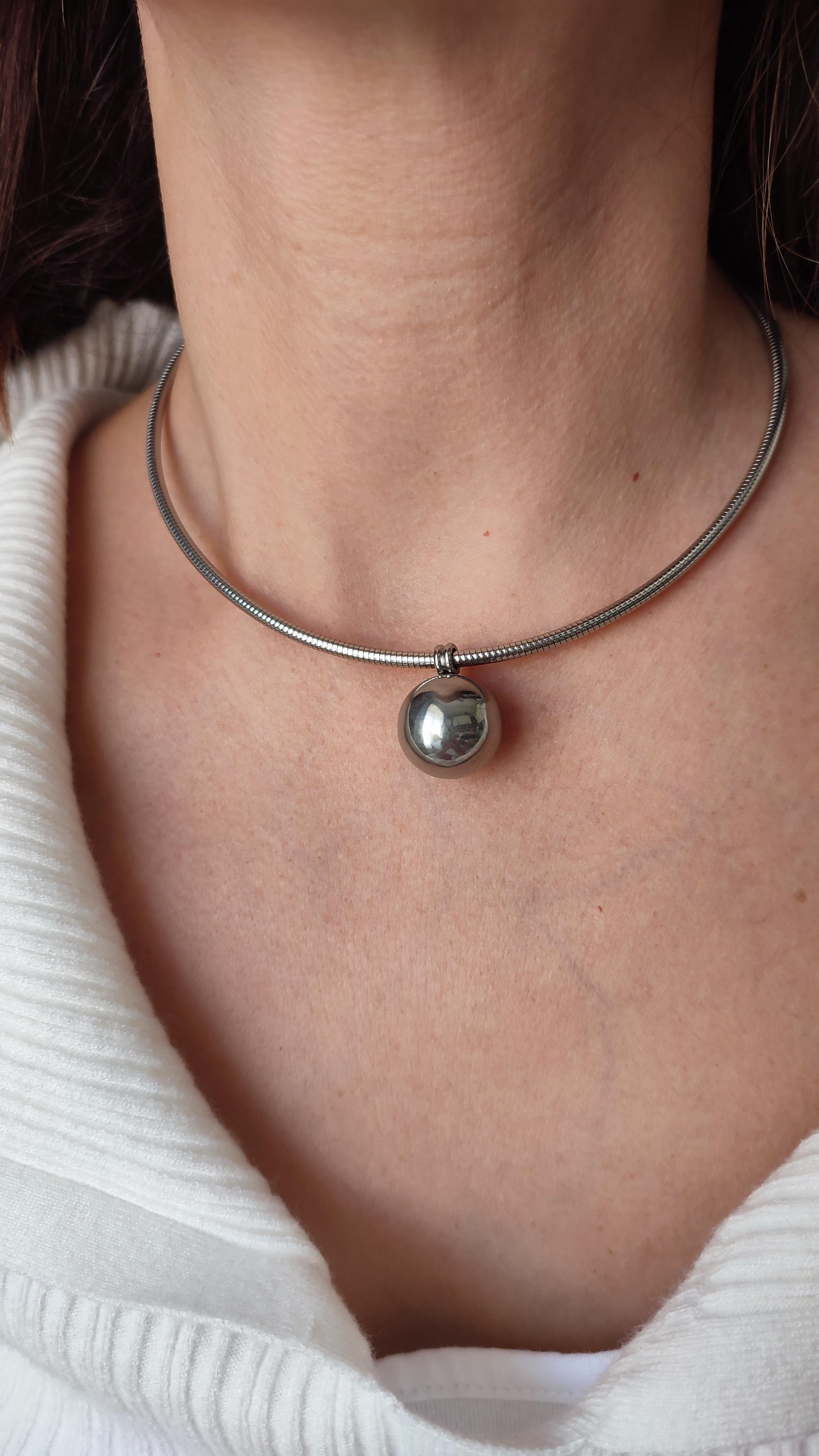 Çelik Silver Topcuklu Choker Kolye(40 cm)