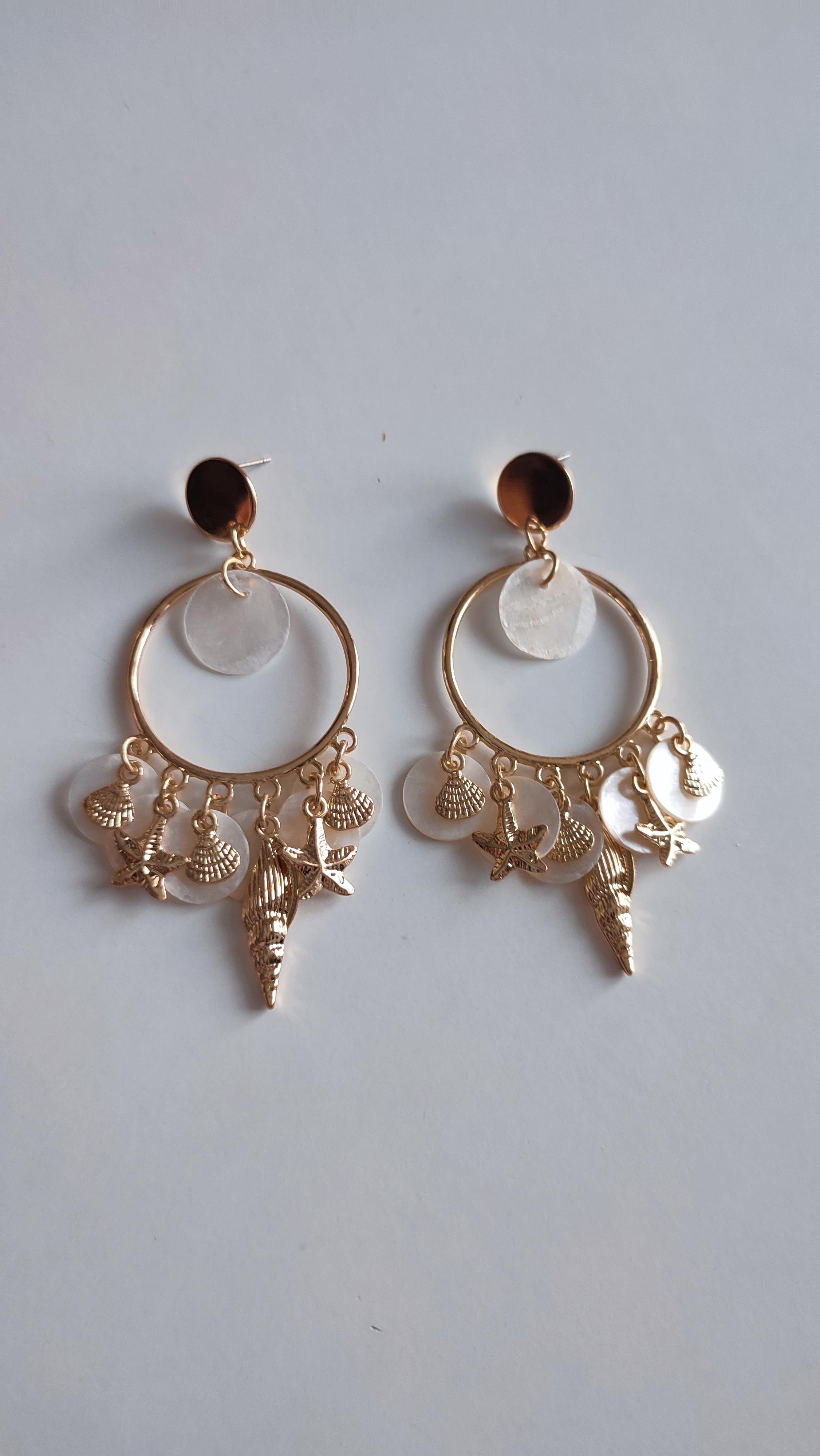 GOLD DENİZ TEMALI SALLANTILI KÜPE 