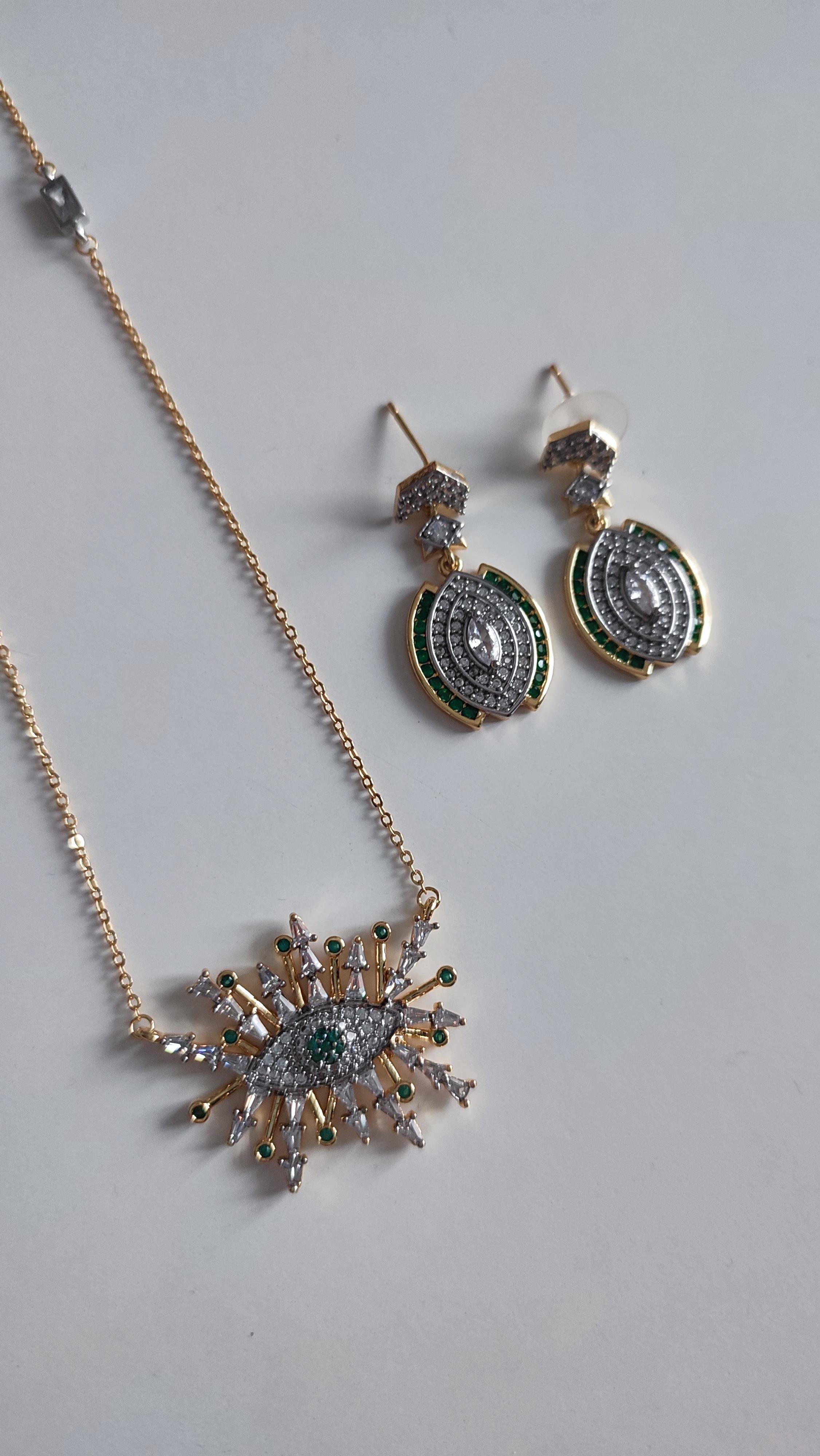 GOLD GÖZ KOLYE & KÜPE KOMBİNİ 
