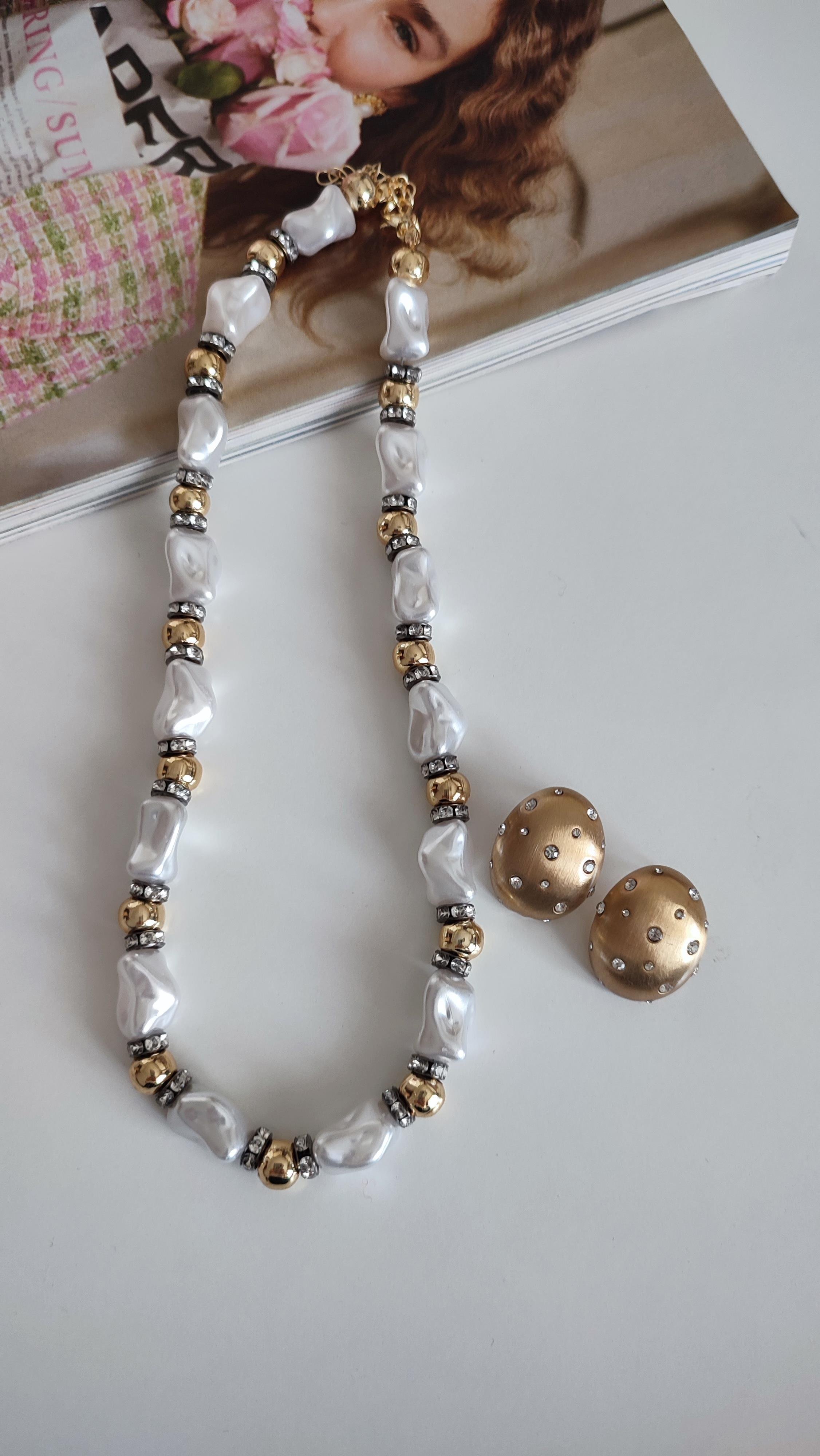 GOLD VE İNCİLİ KOLYE KÜPE KOMBİNİ 