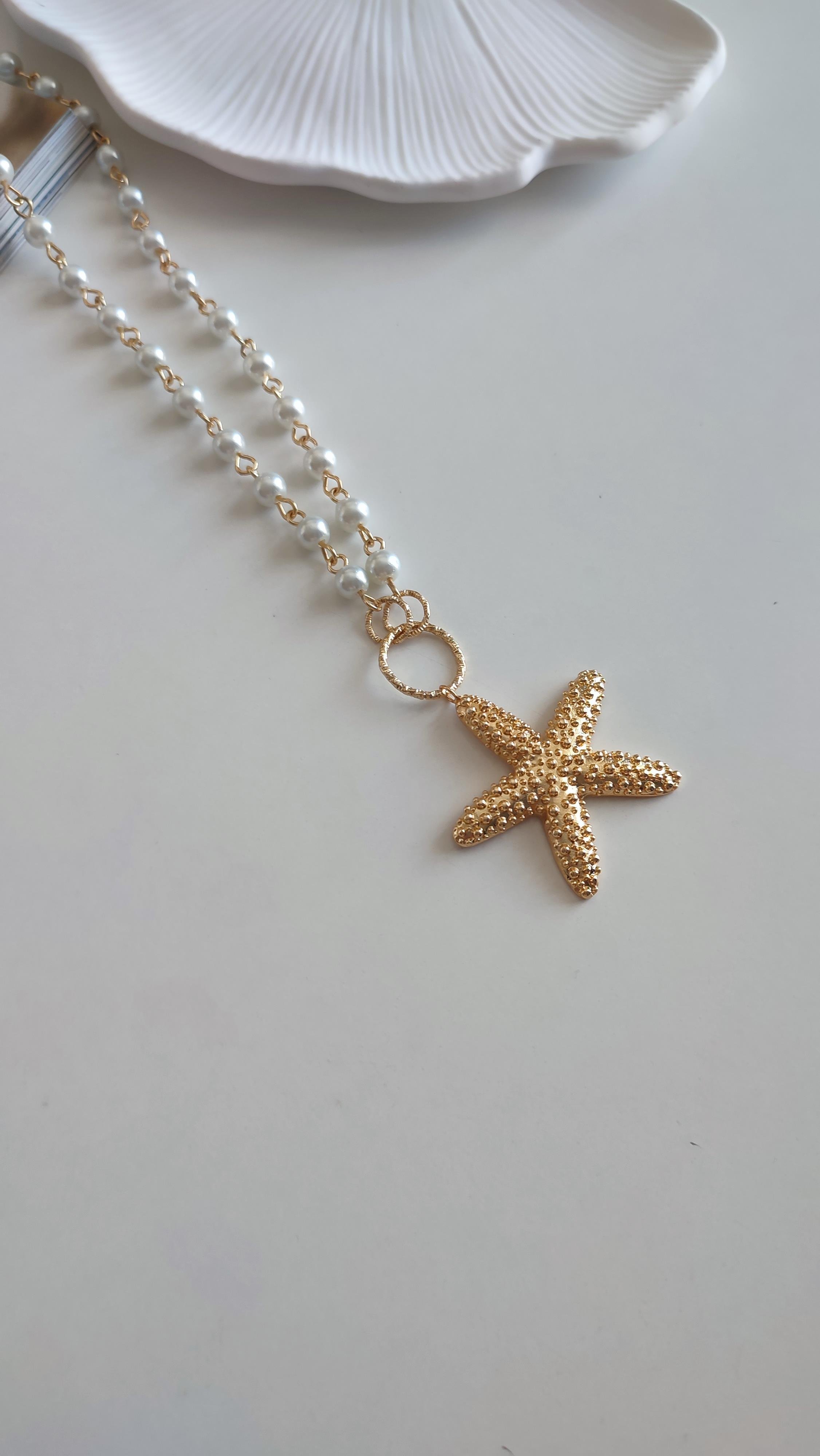 İncili Deniz Yıldızı Kolye (50 cm)