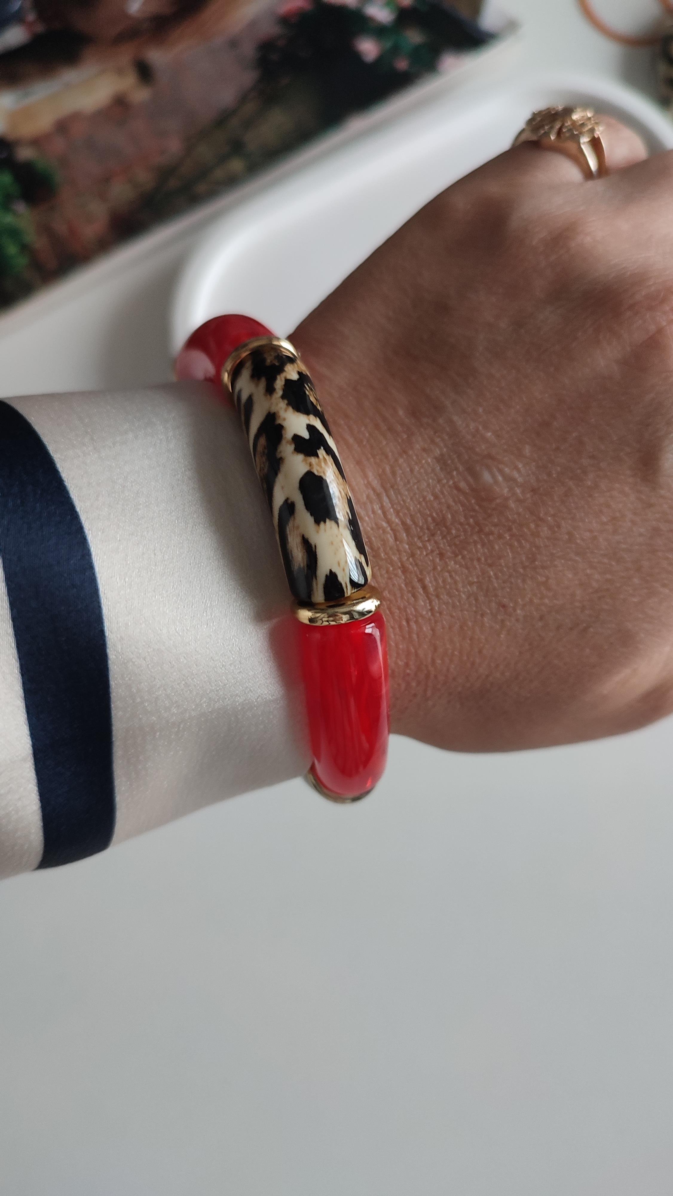 LEOPAR DESENLİ BORDO KEMİK DETAYLI LASTİK BİLEKLİK 