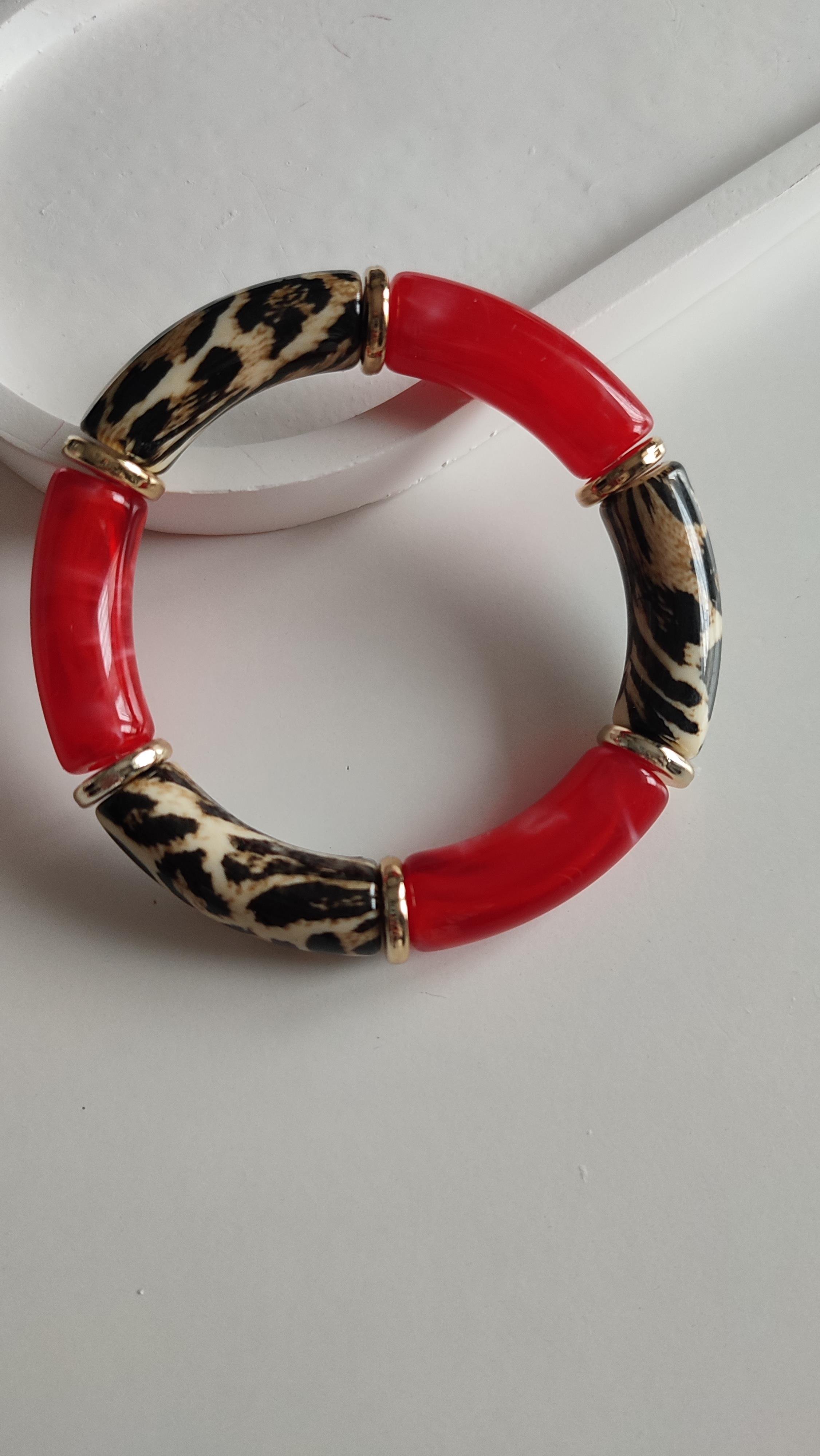 LEOPAR DESENLİ BORDO KEMİK DETAYLI LASTİK BİLEKLİK 