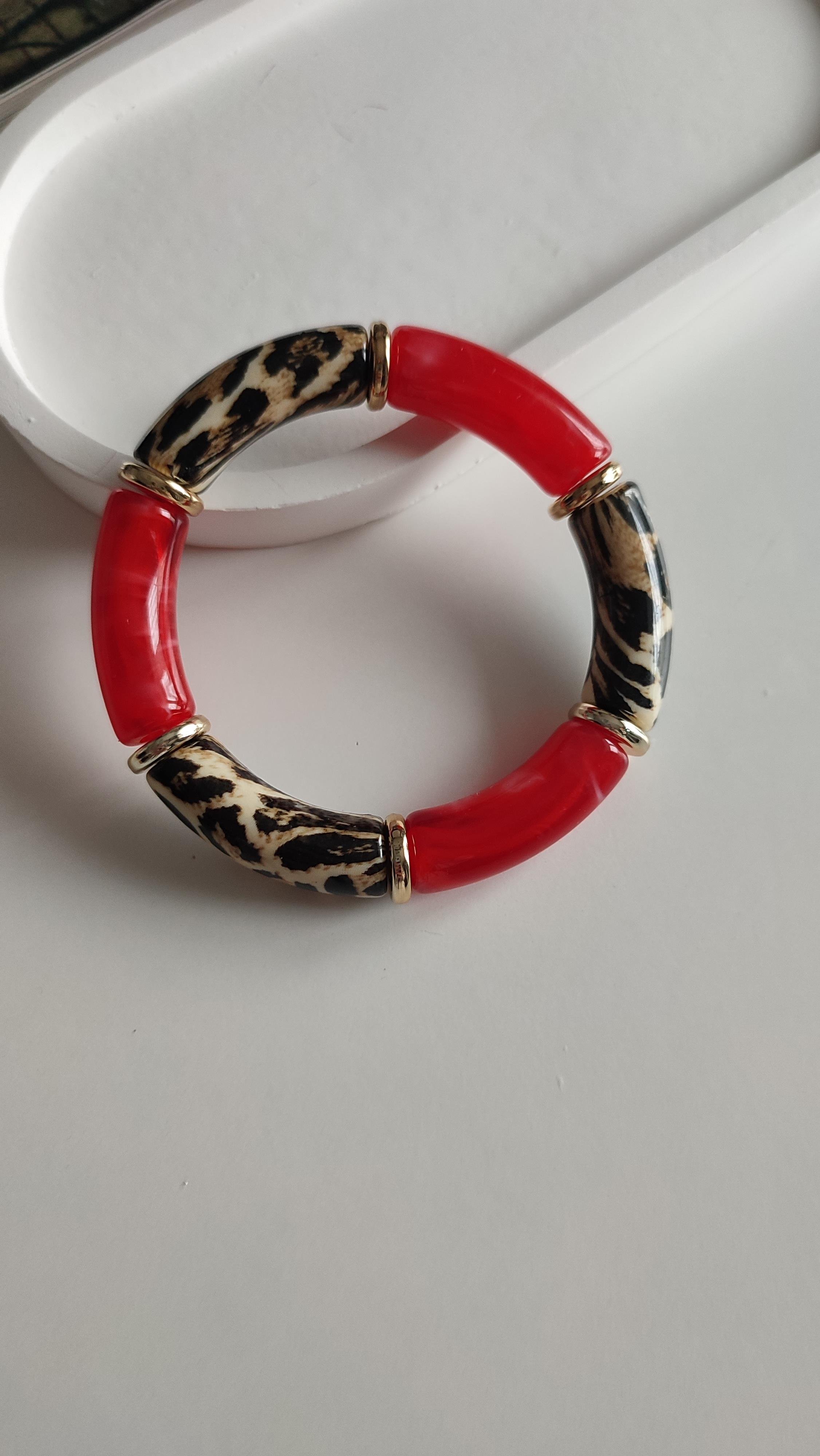 LEOPAR DESENLİ BORDO KEMİK DETAYLI LASTİK BİLEKLİK 