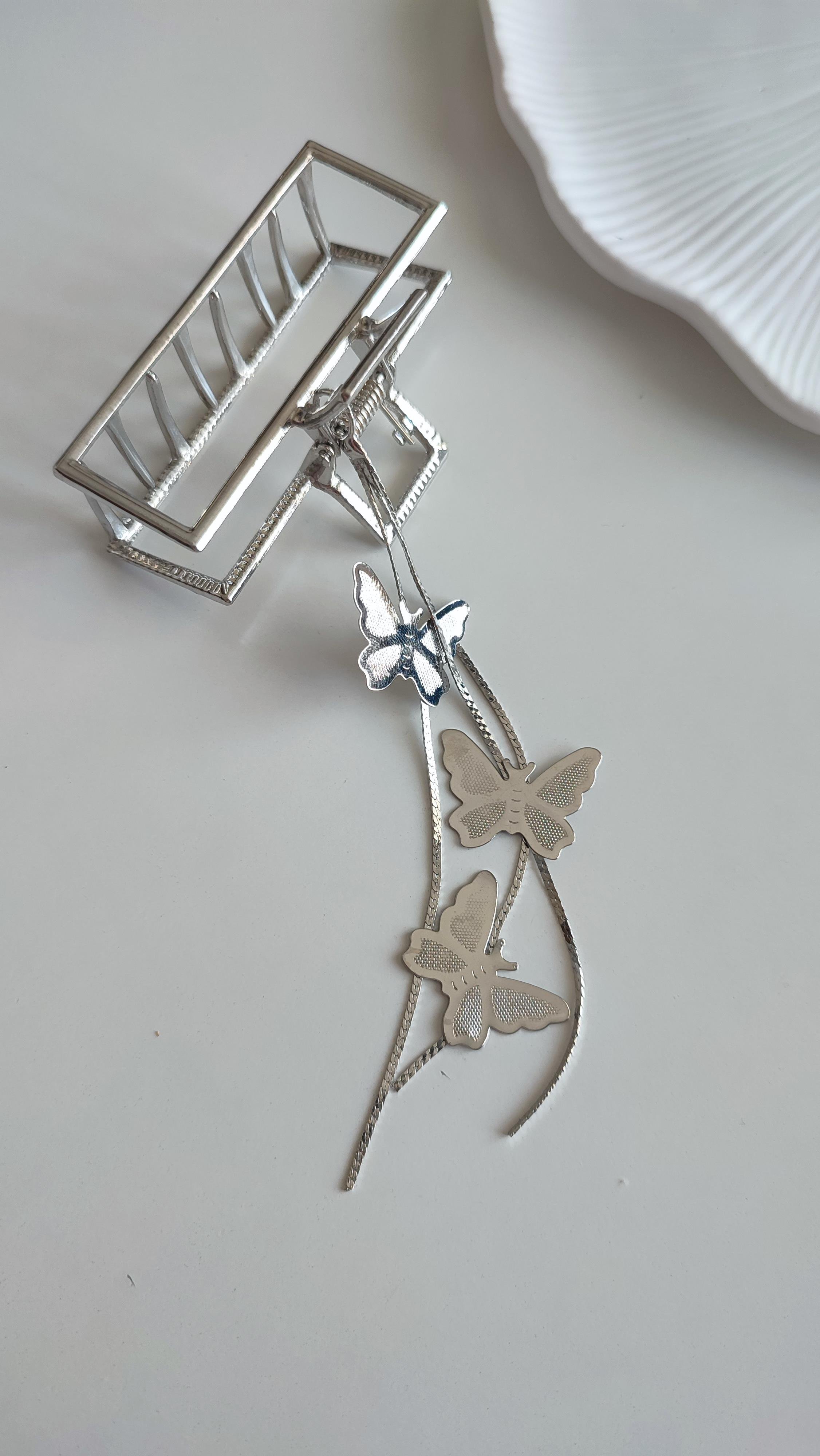 Metal Silver Kelebekli Mandal Toka 