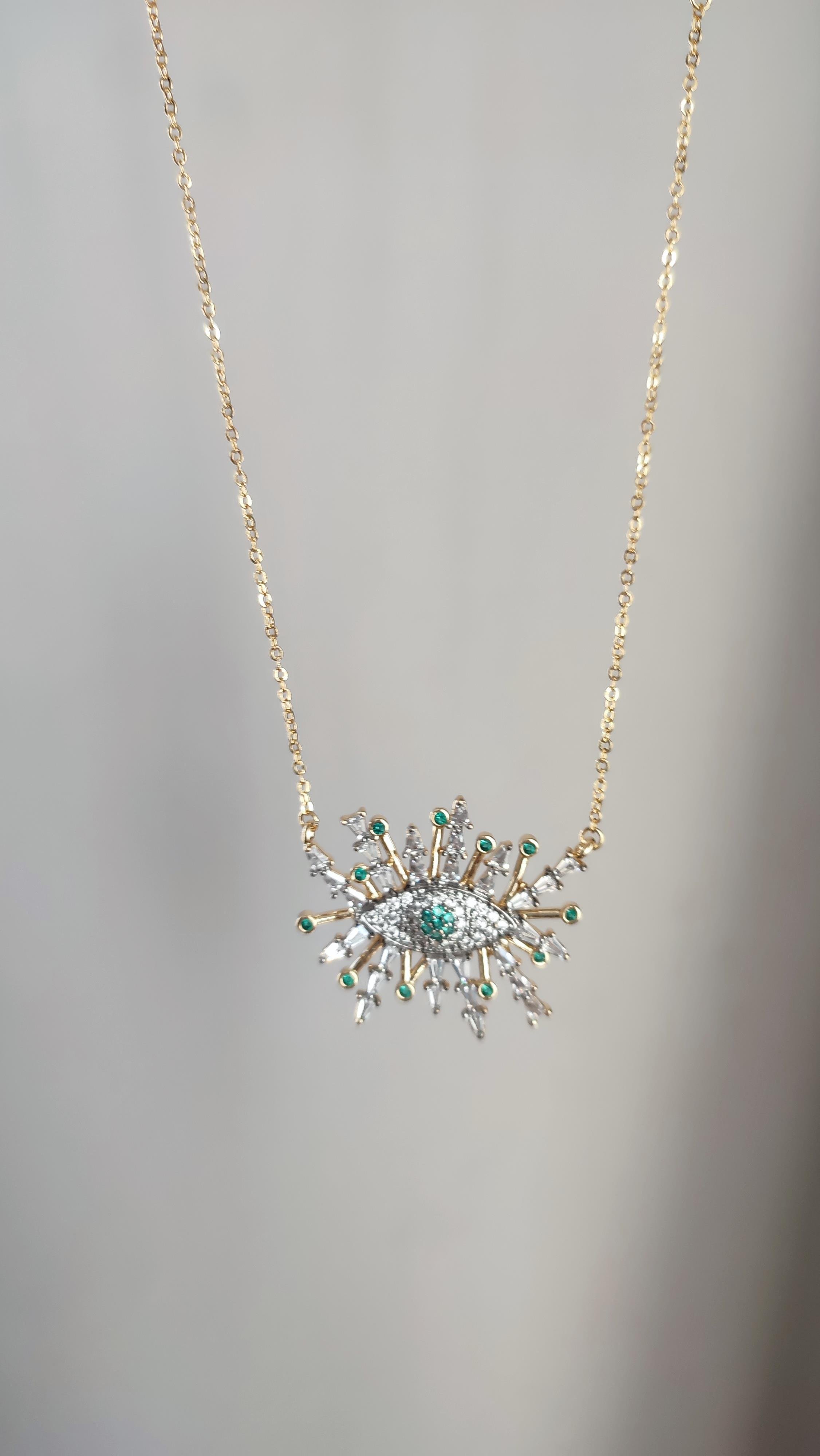 ÖZEL SERİ GOLD TAŞLI GÖZ KOLYE (55CM)
