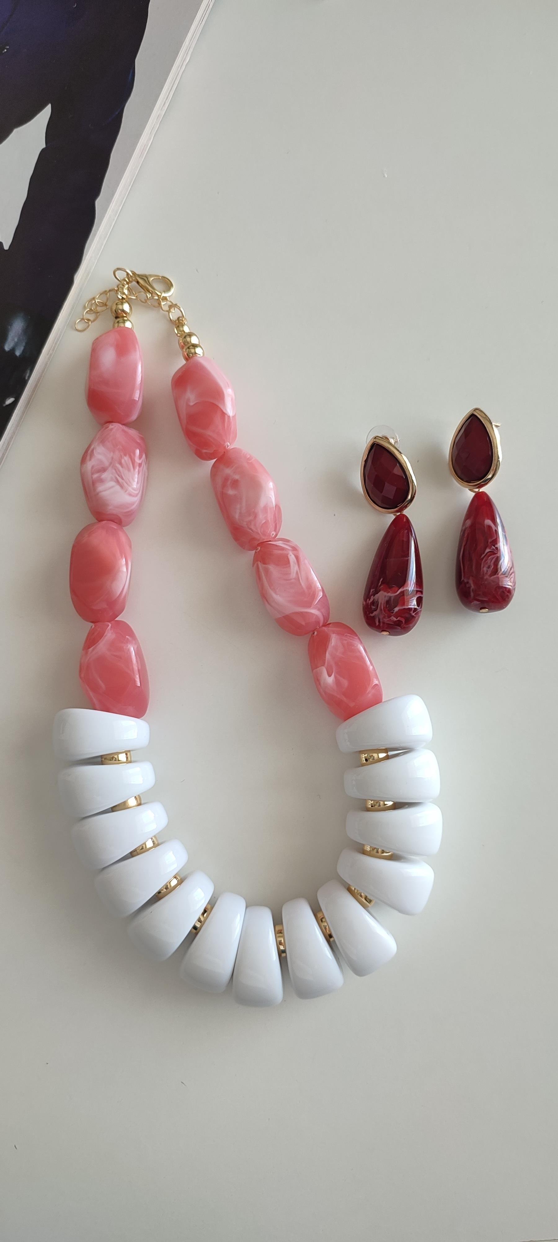 PEMBE KOLYE KÜPE KOMBİNİ 