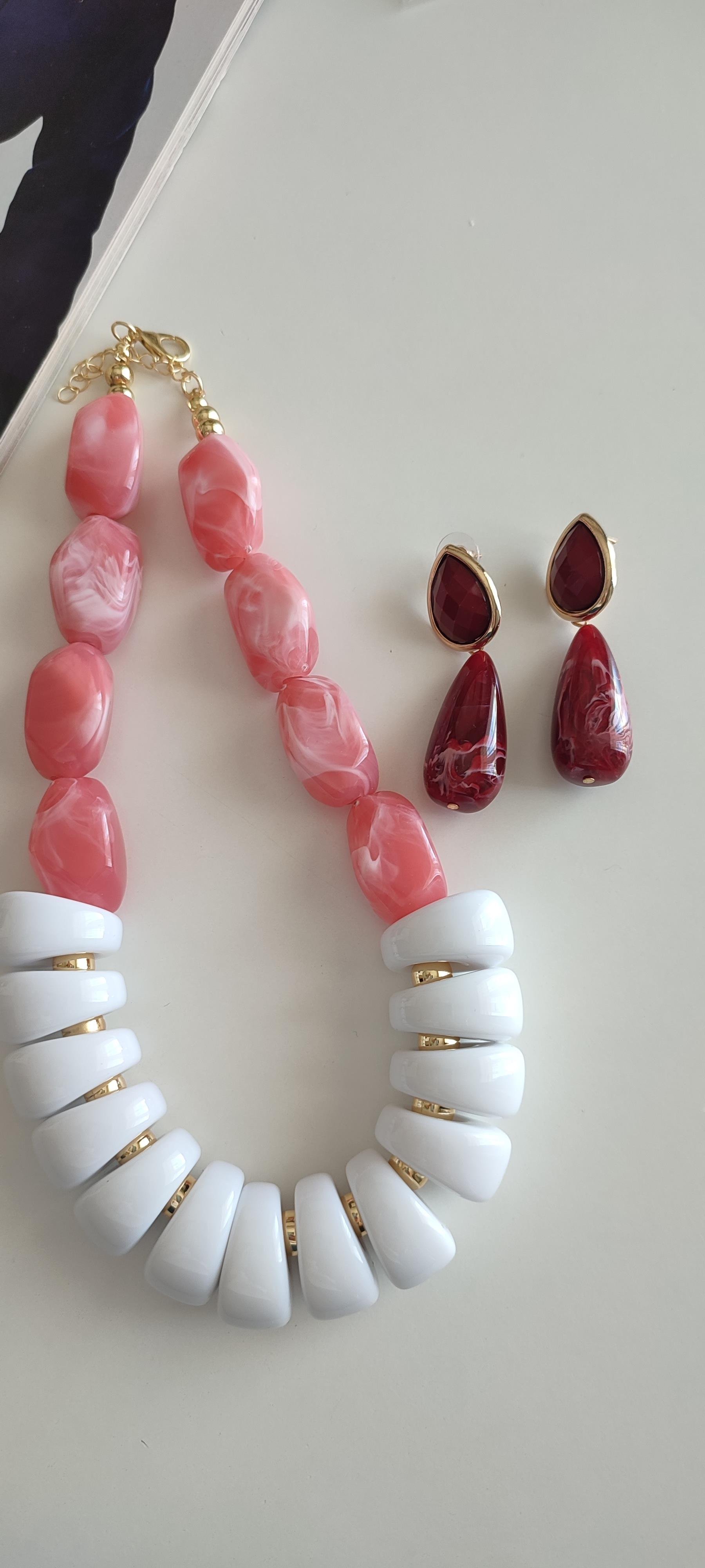 PEMBE KOLYE KÜPE KOMBİNİ 