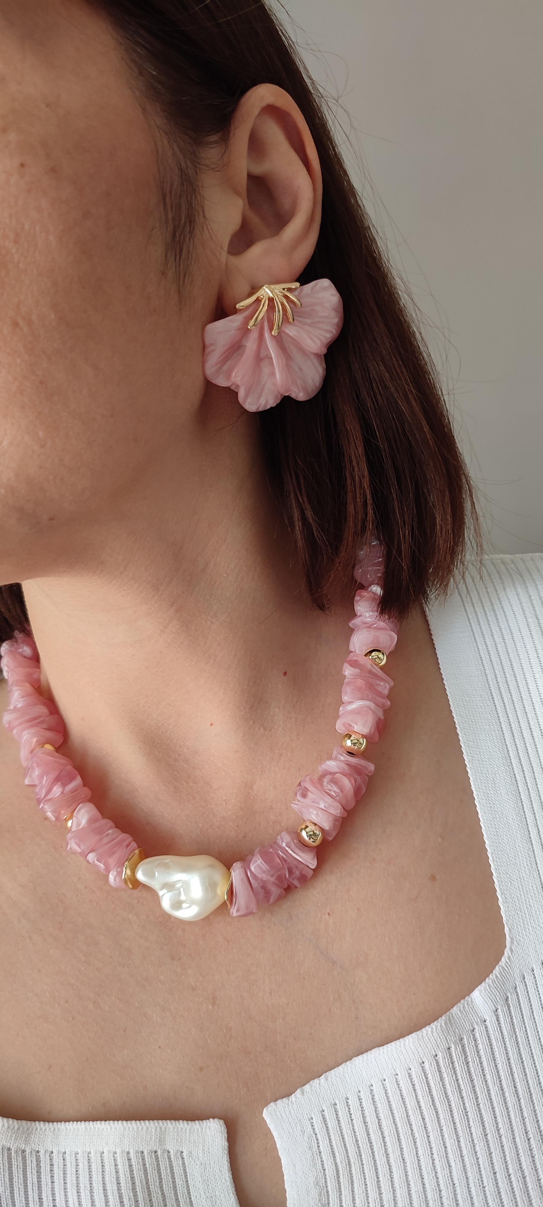PEMBE KÜPE KOLYE KOMBİNİ 