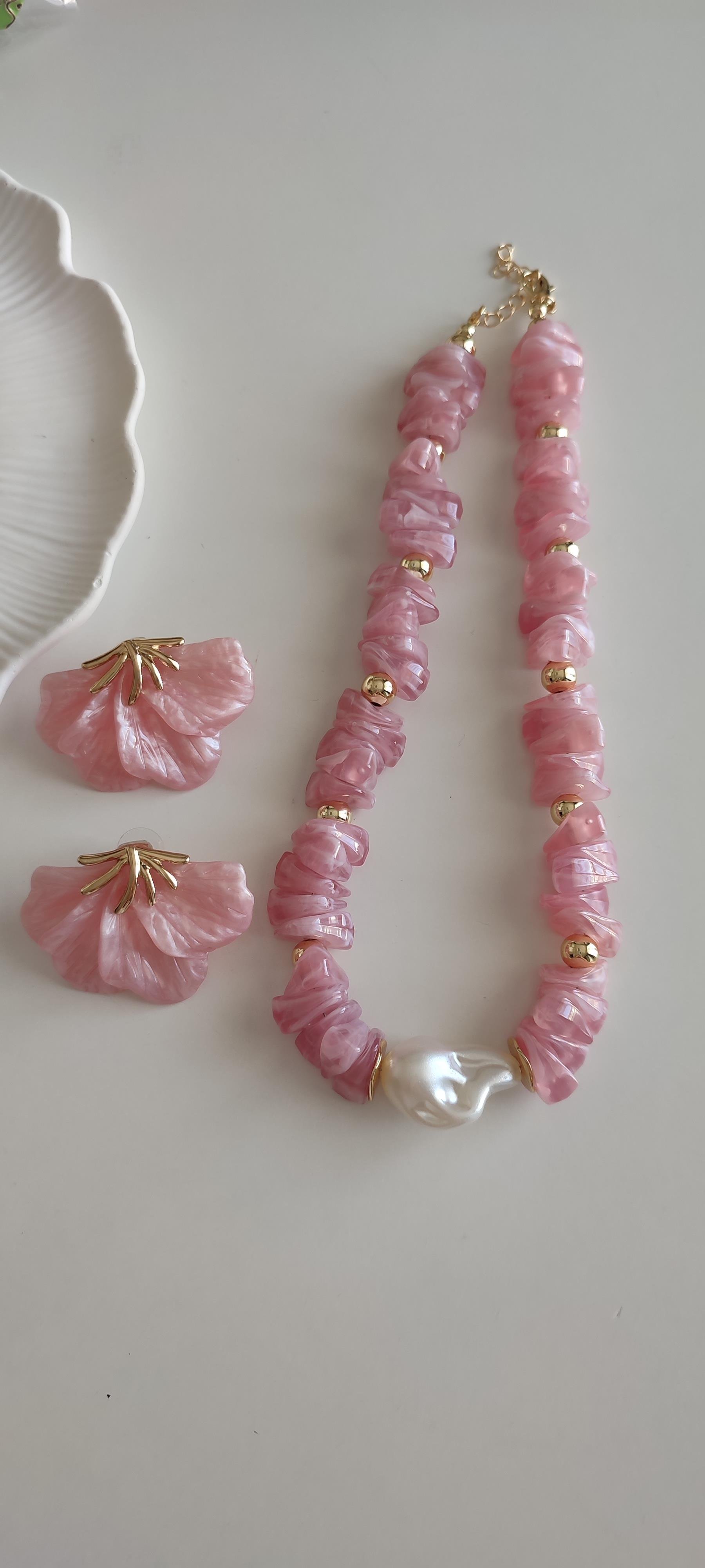 PEMBE KÜPE KOLYE KOMBİNİ 