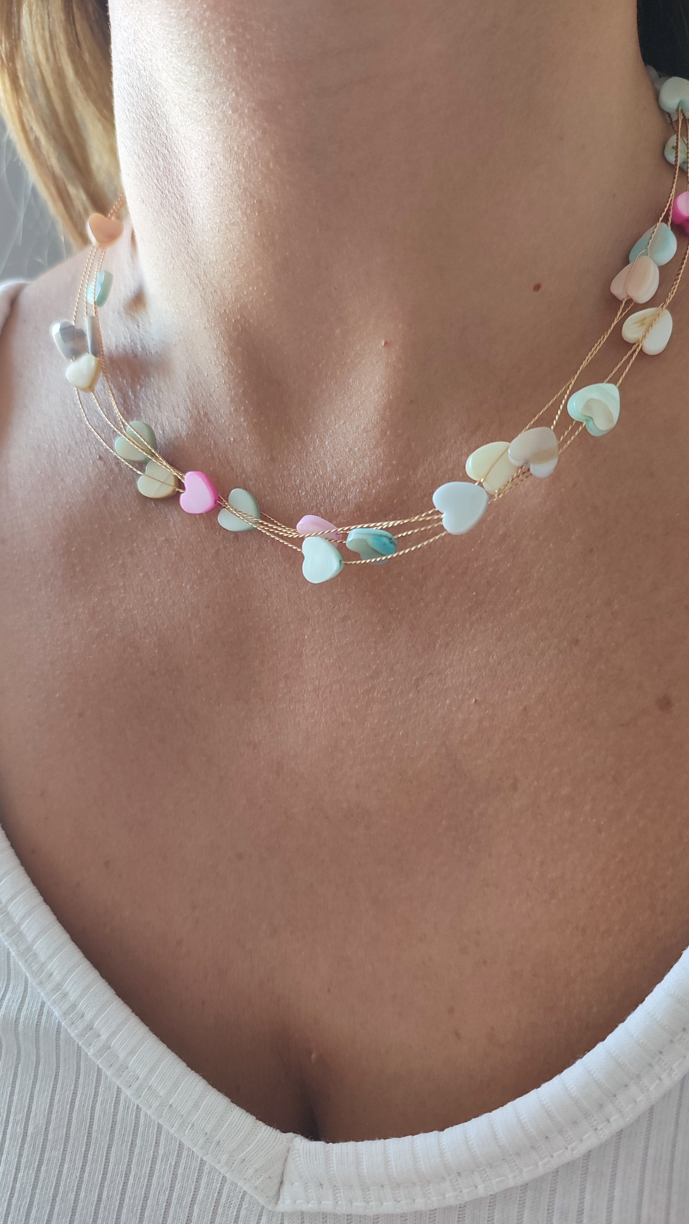 RENKLİ KALP CHOKER KOLYE (40 CM)