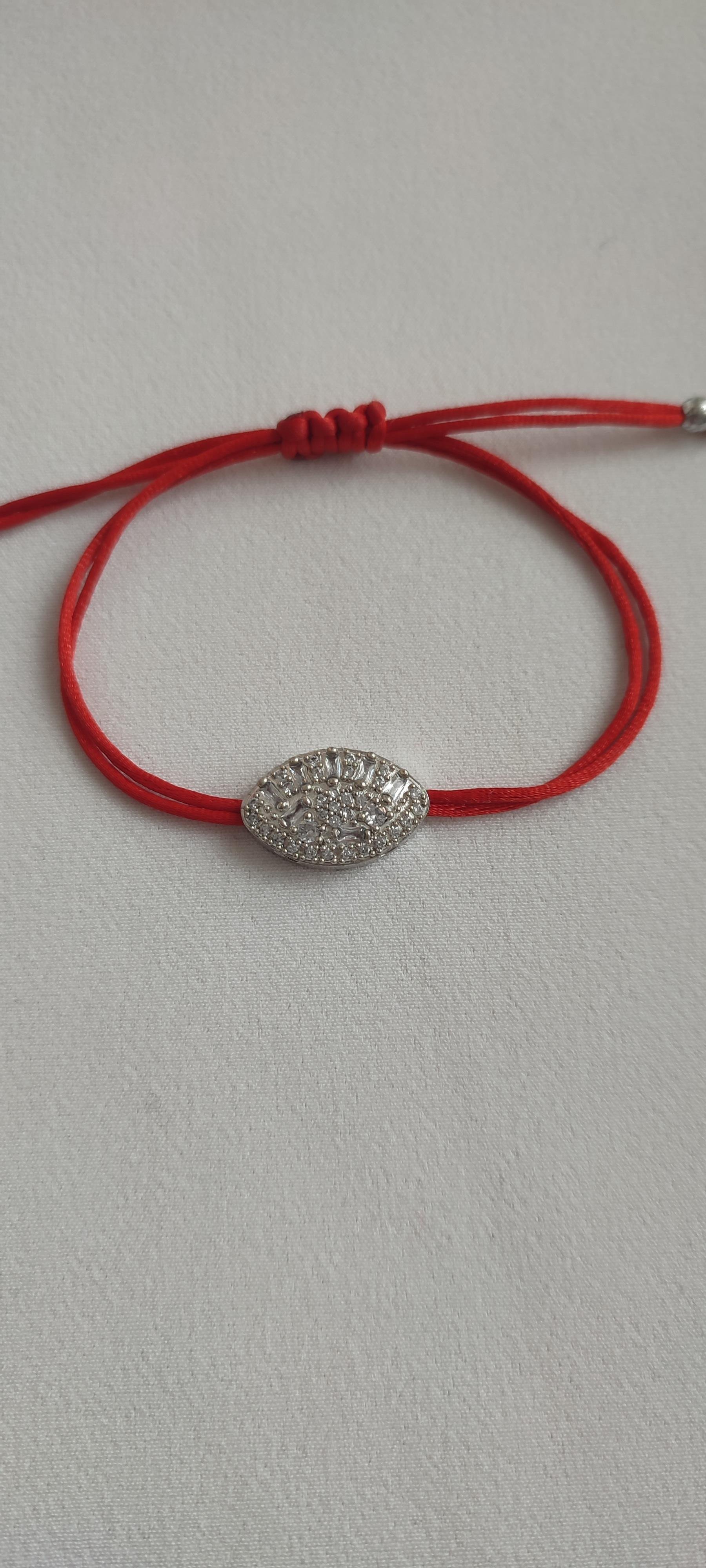 Silver Göz Taşlı Kırmızı İp Bileklik 