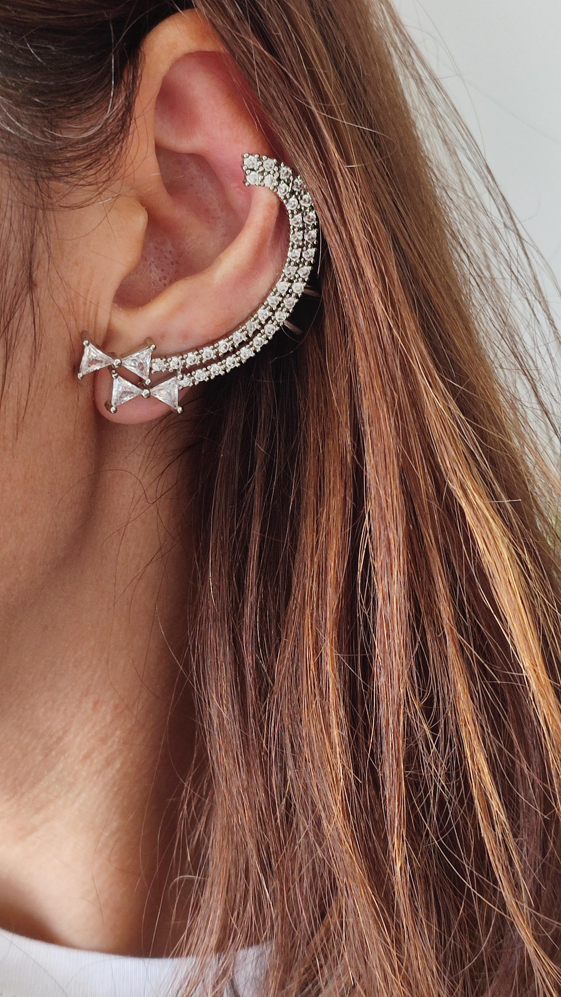 SİLVER TAŞLI FİYONK EARCUFF