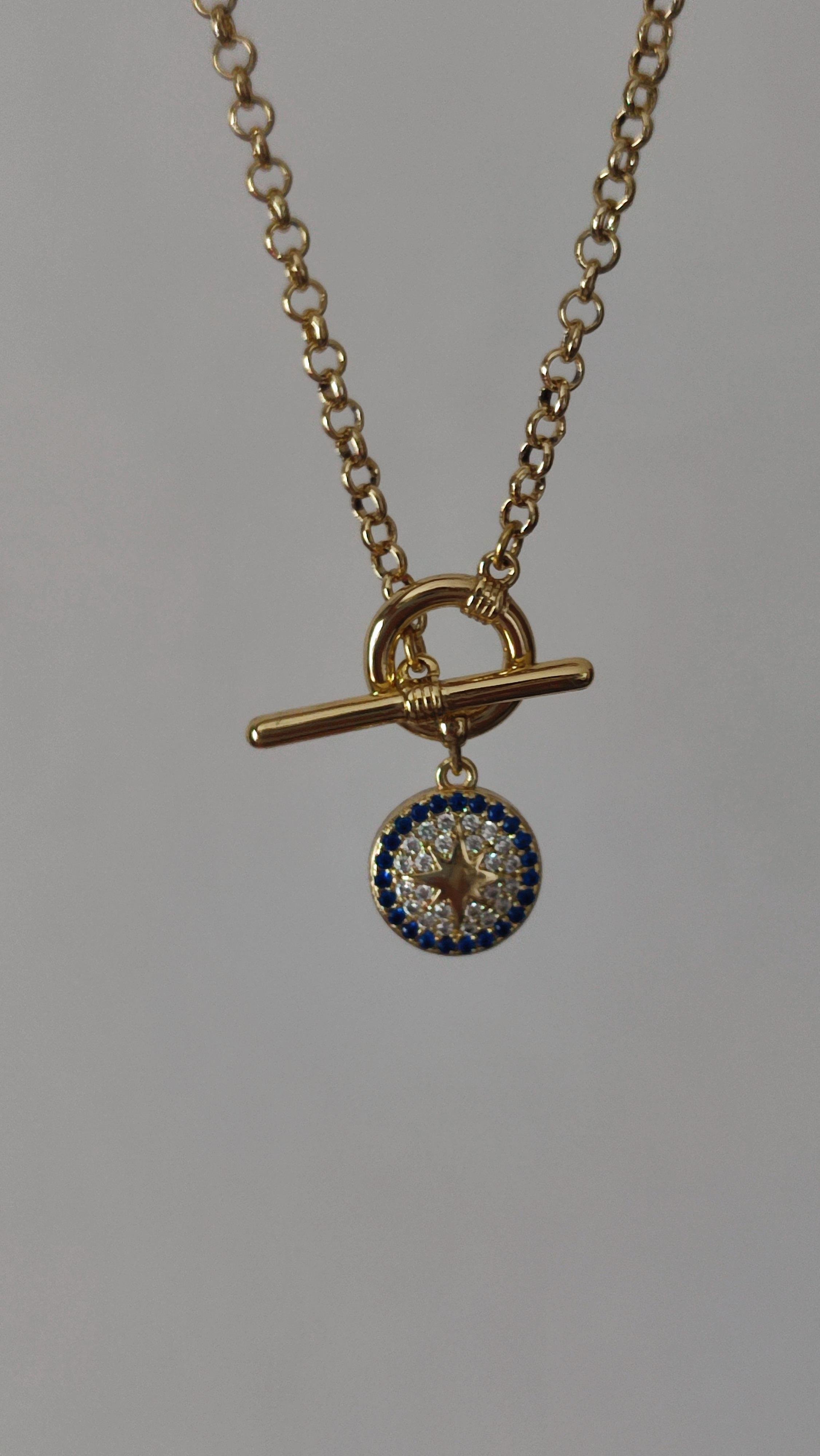 XP 14K GOLD RENKLİ KUTUP YILDIZLI DÜMEN KİLİT KOLYE (47 cm)