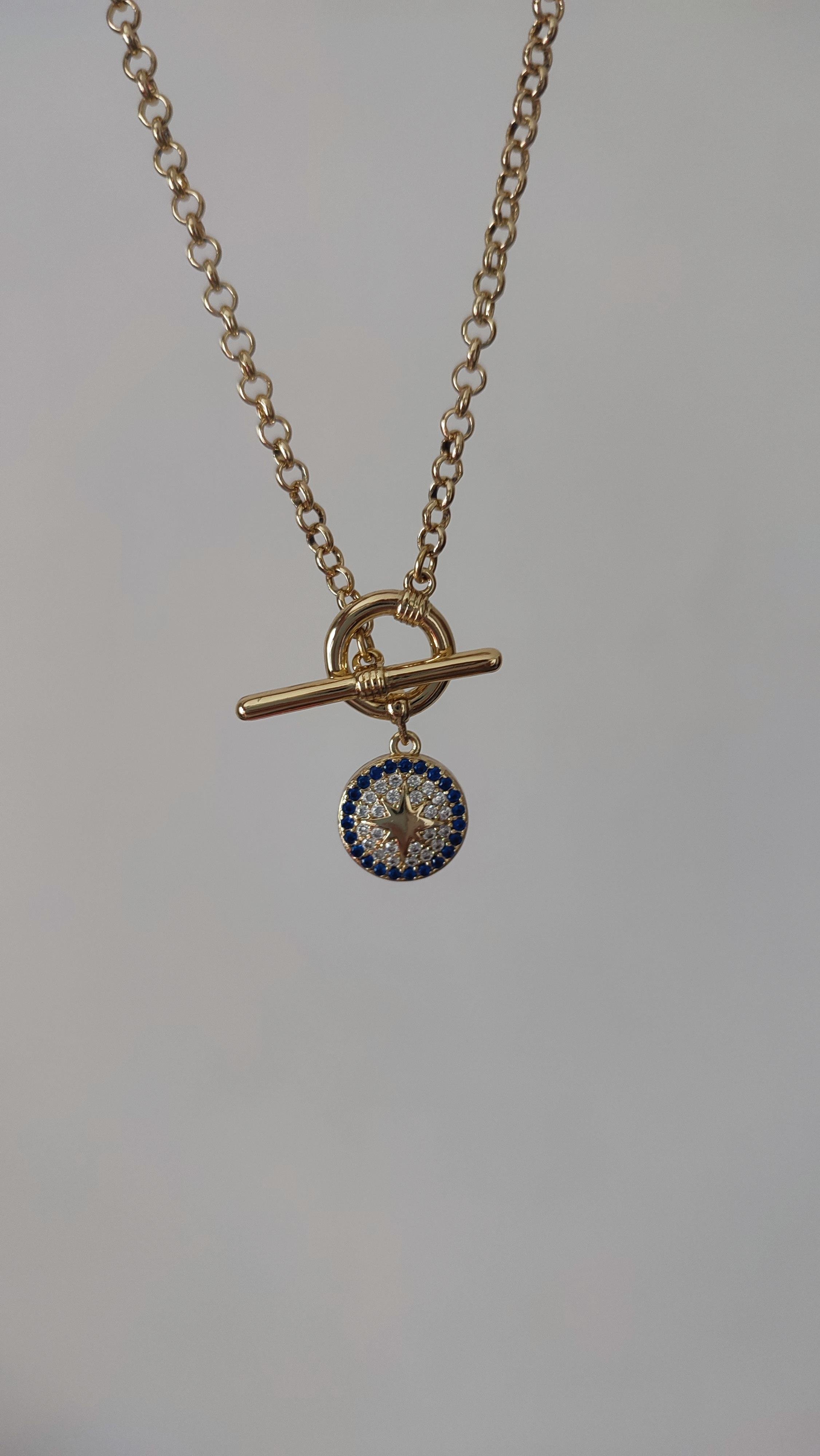 XP 14K GOLD RENKLİ KUTUP YILDIZLI DÜMEN KİLİT KOLYE (47 cm)