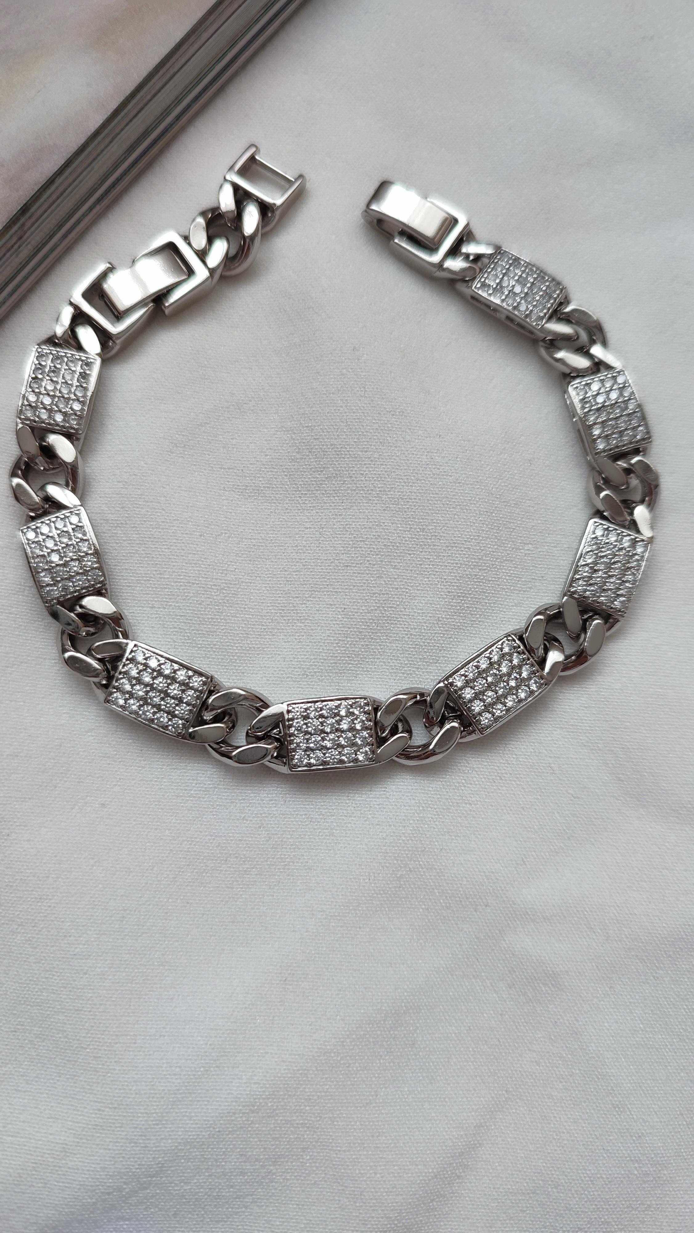 XP SİLVER ZİNCİR VE TAŞ DETAYLI BİLEKLİK (19 cm)