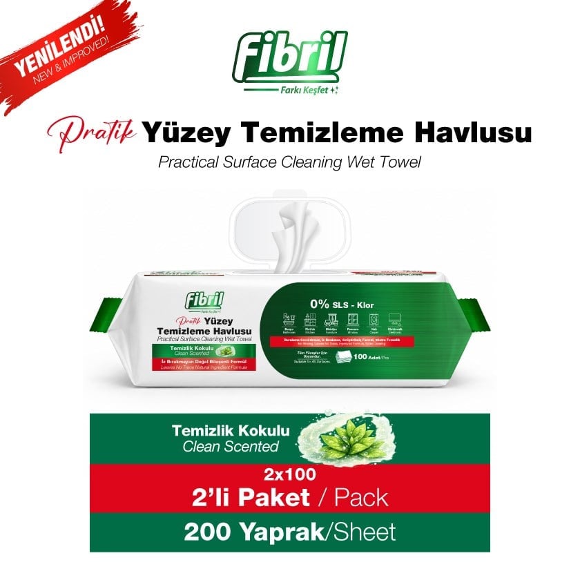 Premium Pratik Yüzey Temizleme Havlusu Temizlik & Beyaz Sirke Sabun Kokulu 2 x 100 (TOPLAM 200 YAPRAK)