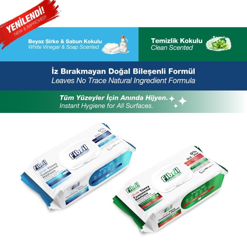 Premium Pratik Yüzey Temizleme Havlusu Temizlik & Beyaz Sirke Sabun Kokulu 2 x 100  (TOPLAM 200 YAPRAK)