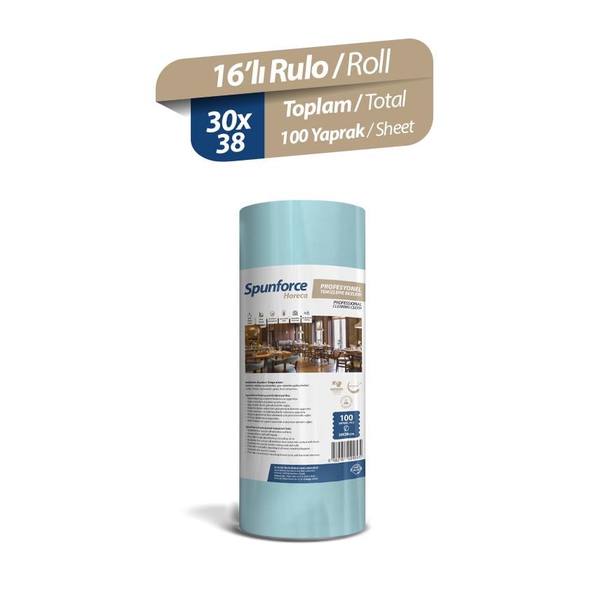 Spunforce Horeca / Professional Cleaning Cloths 100 Sheets Turquoise 16-Pack Roll