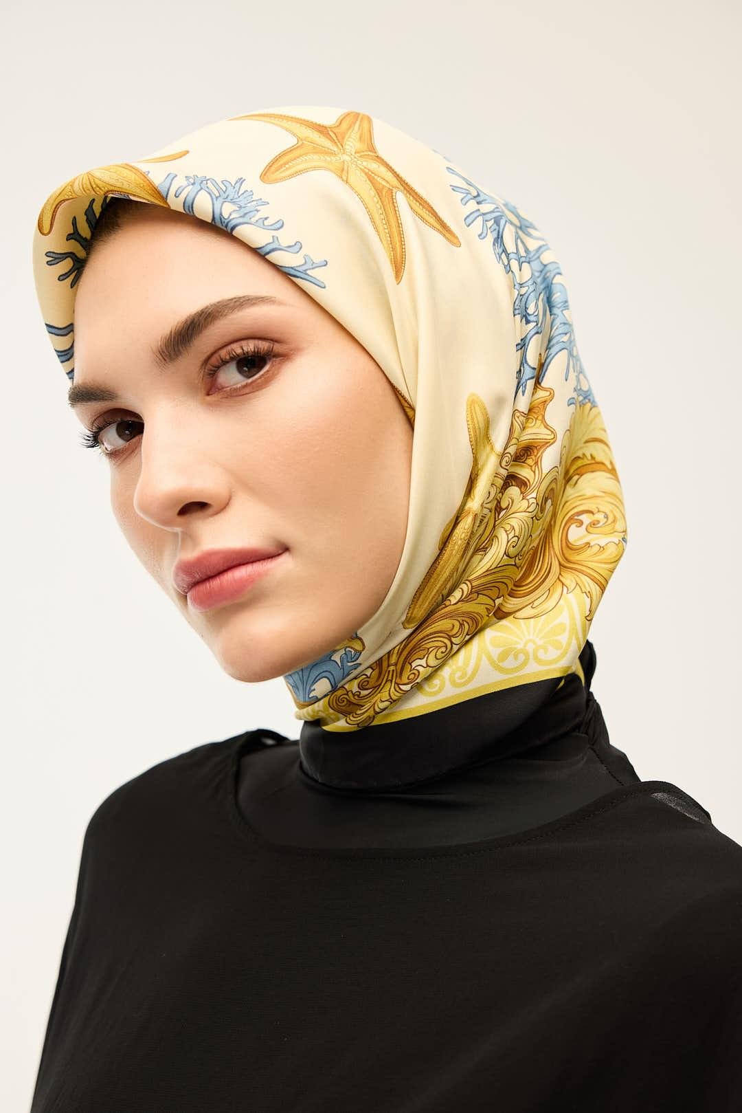 DENİZ YILDIZI TİVİL İPEK EŞARP KREM
