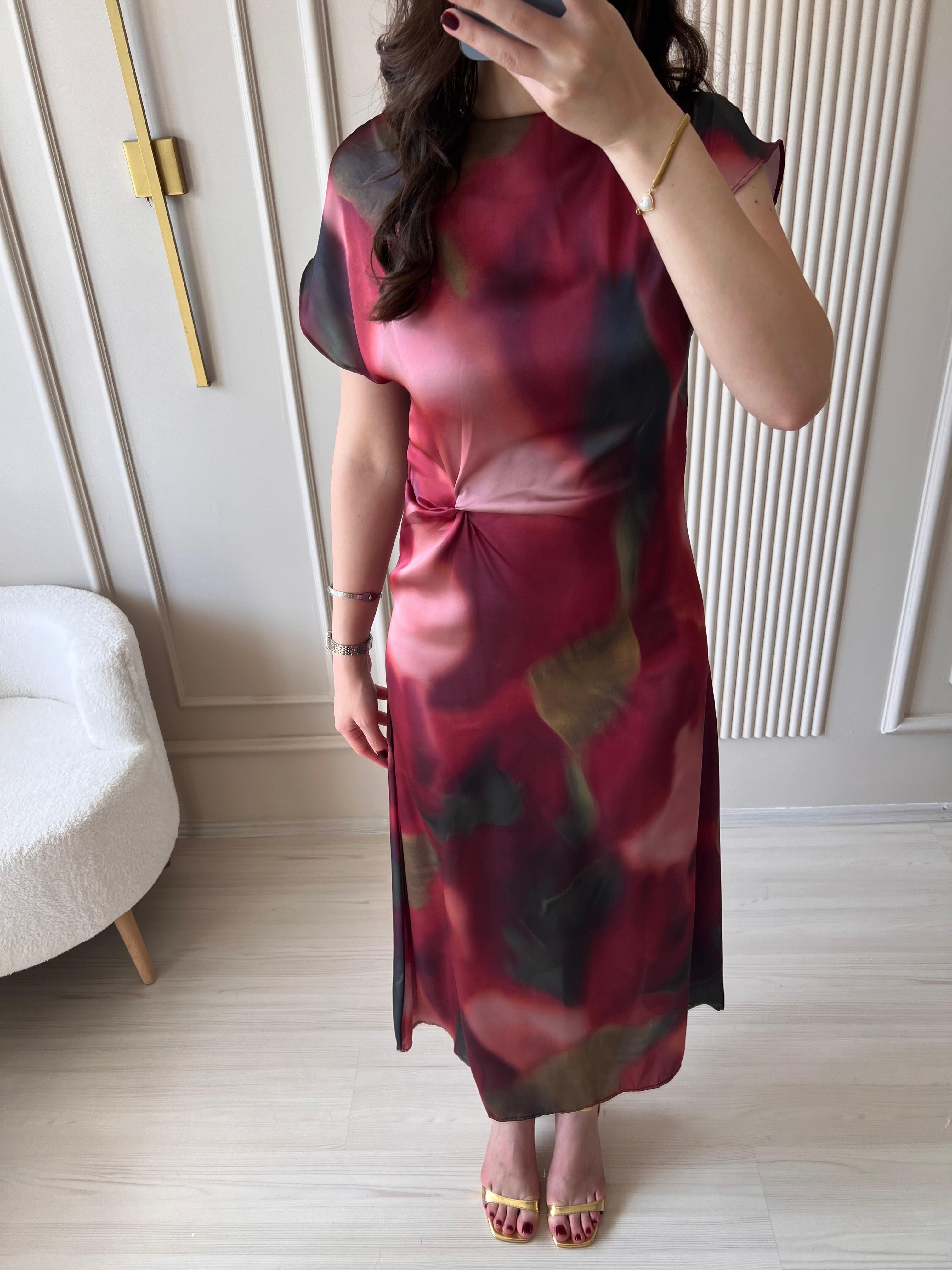  Saten Elbise bordo-1019