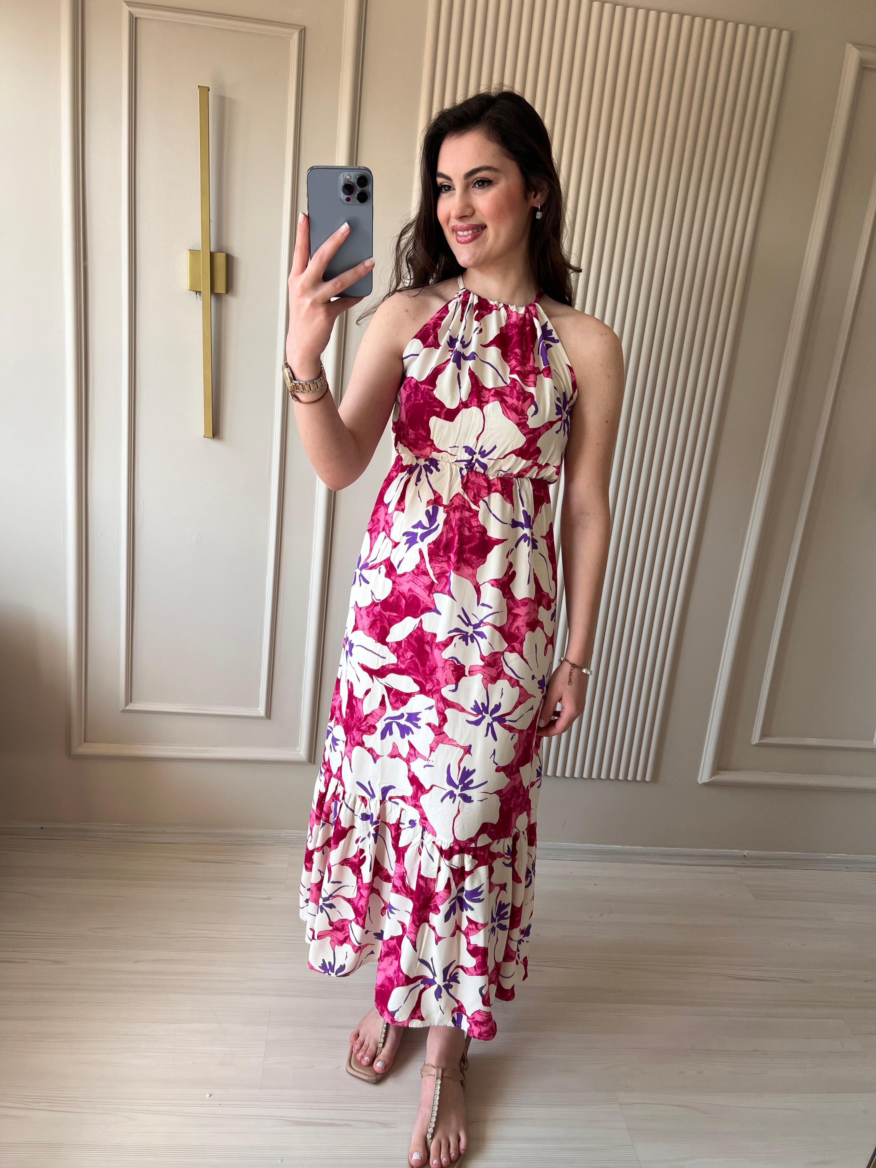 Manolya Çiçekli Pembe Elbise