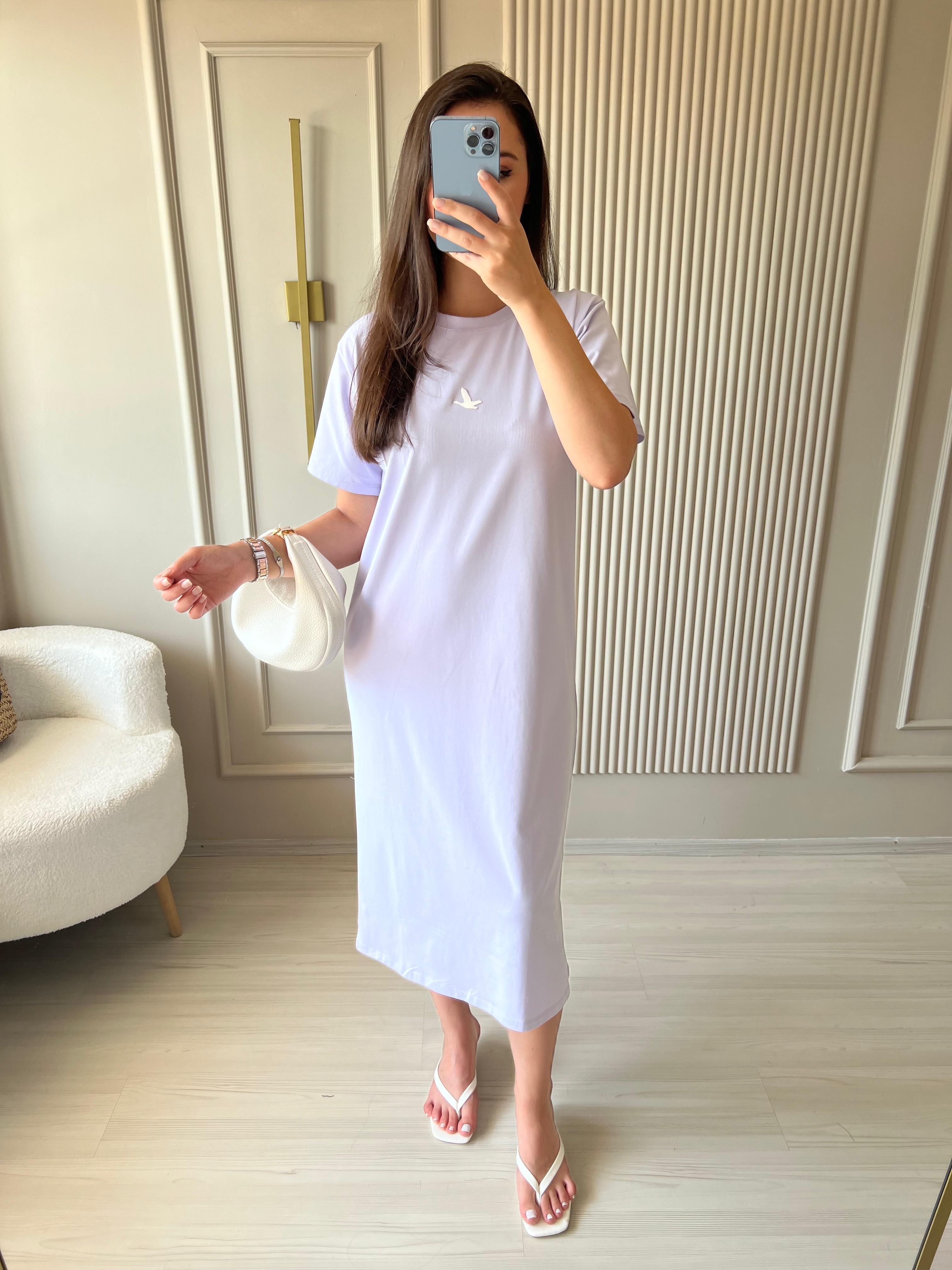 Modal Kumaş Basic Elbise Lila -1017