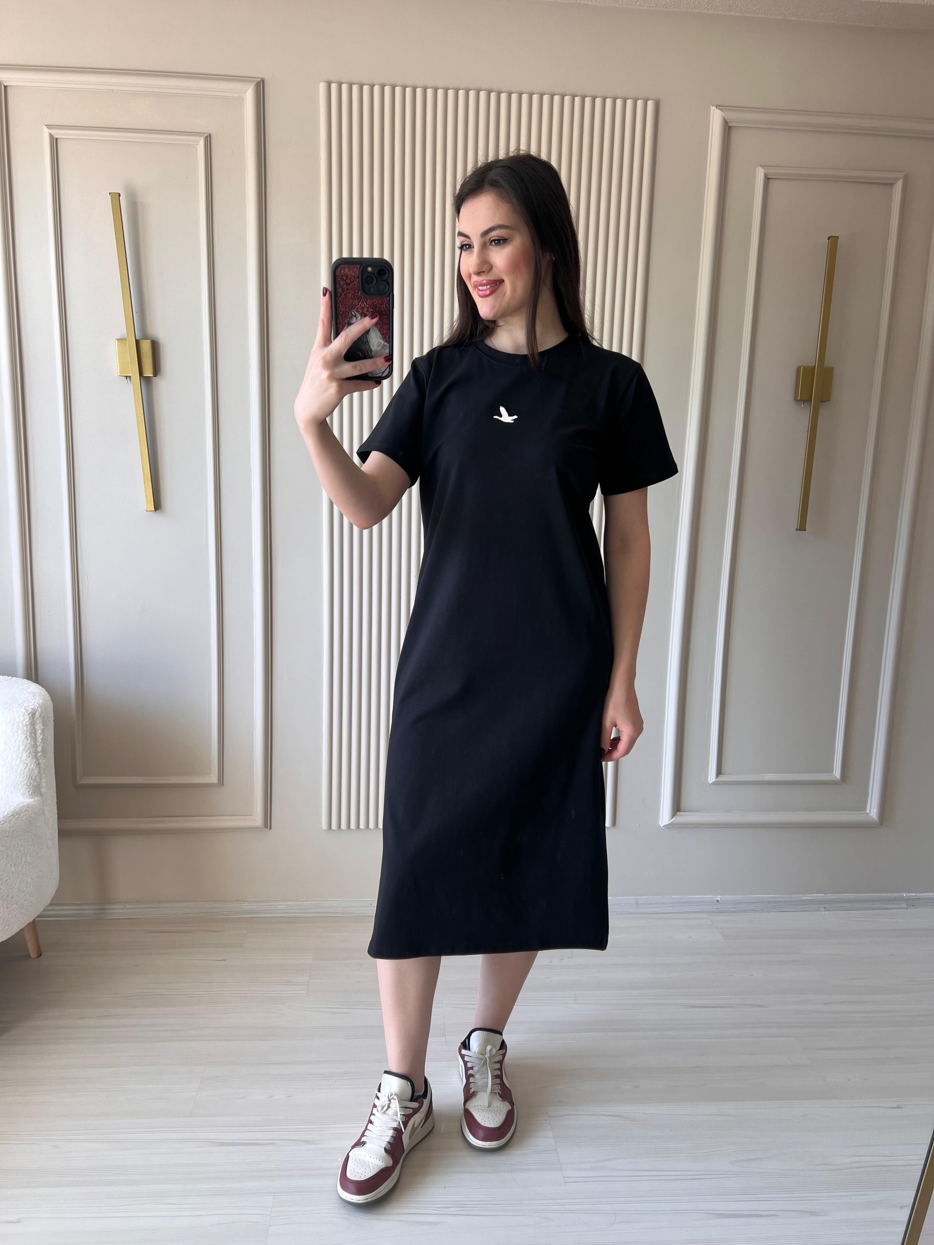Modal Kumaş Basic Elbise Siyah-1017