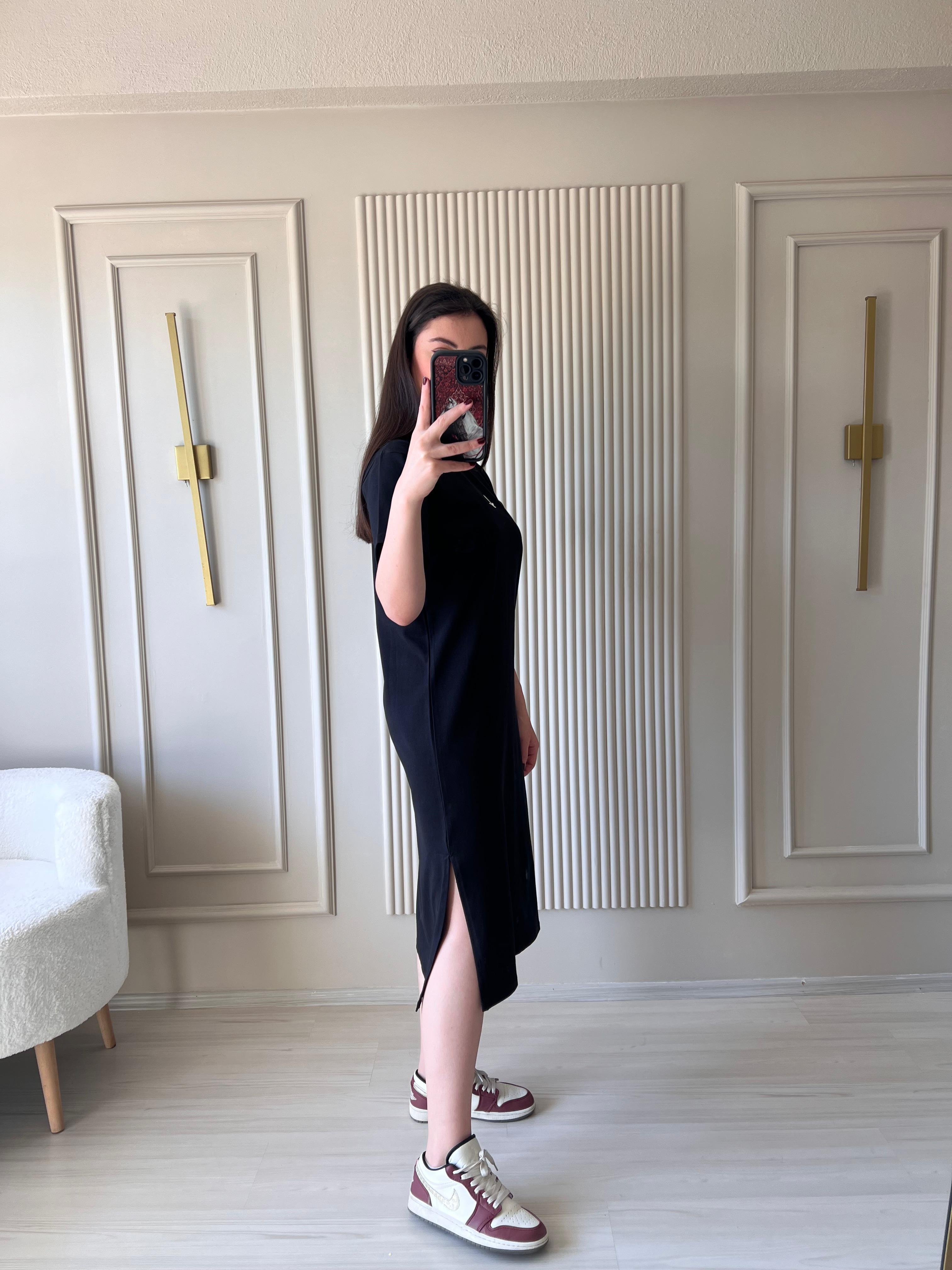 Modal Kumaş Basic Elbise Siyah-1017