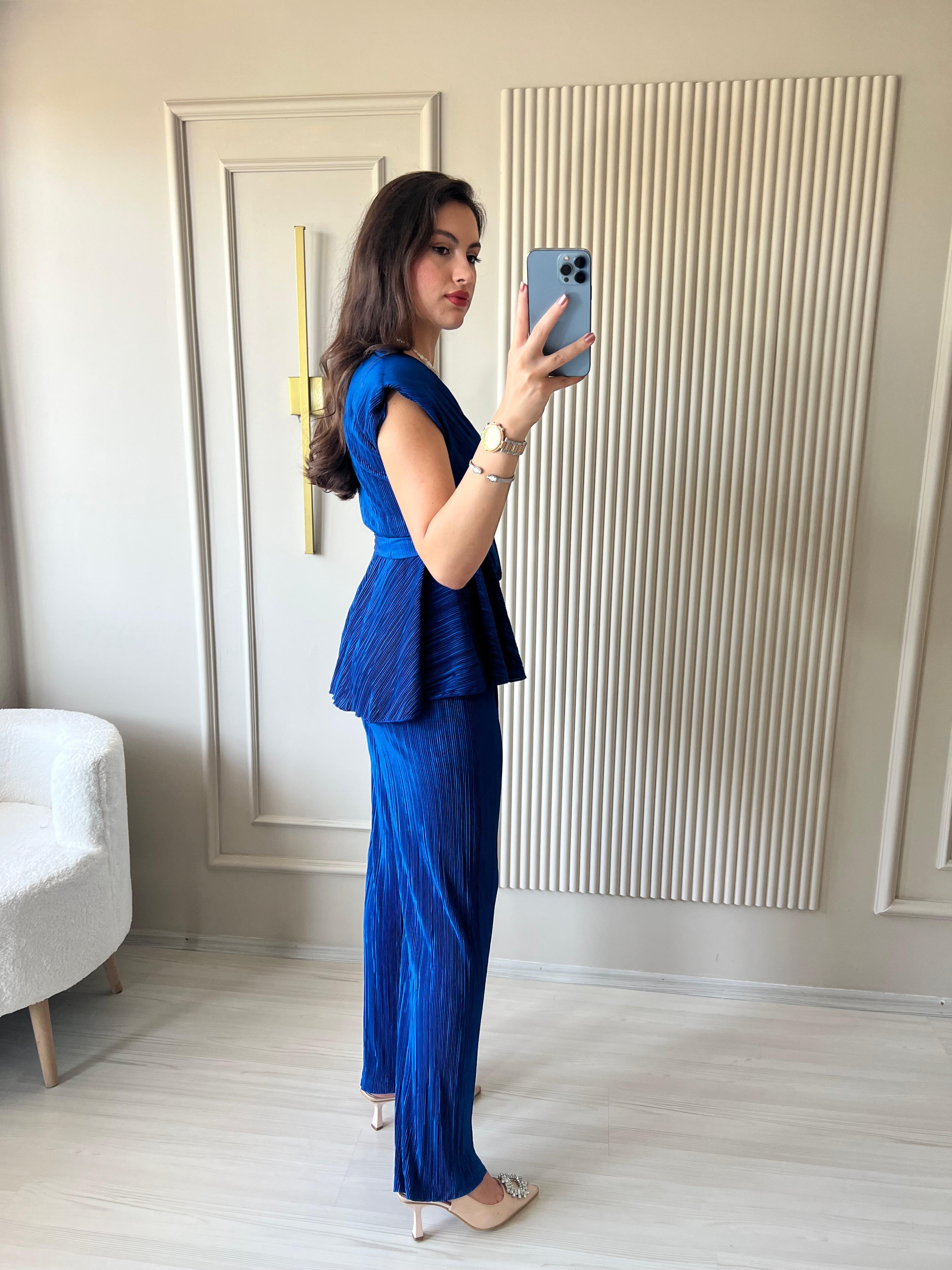 Piliseli Vatkalı Takım Saks Mavi  - 1025