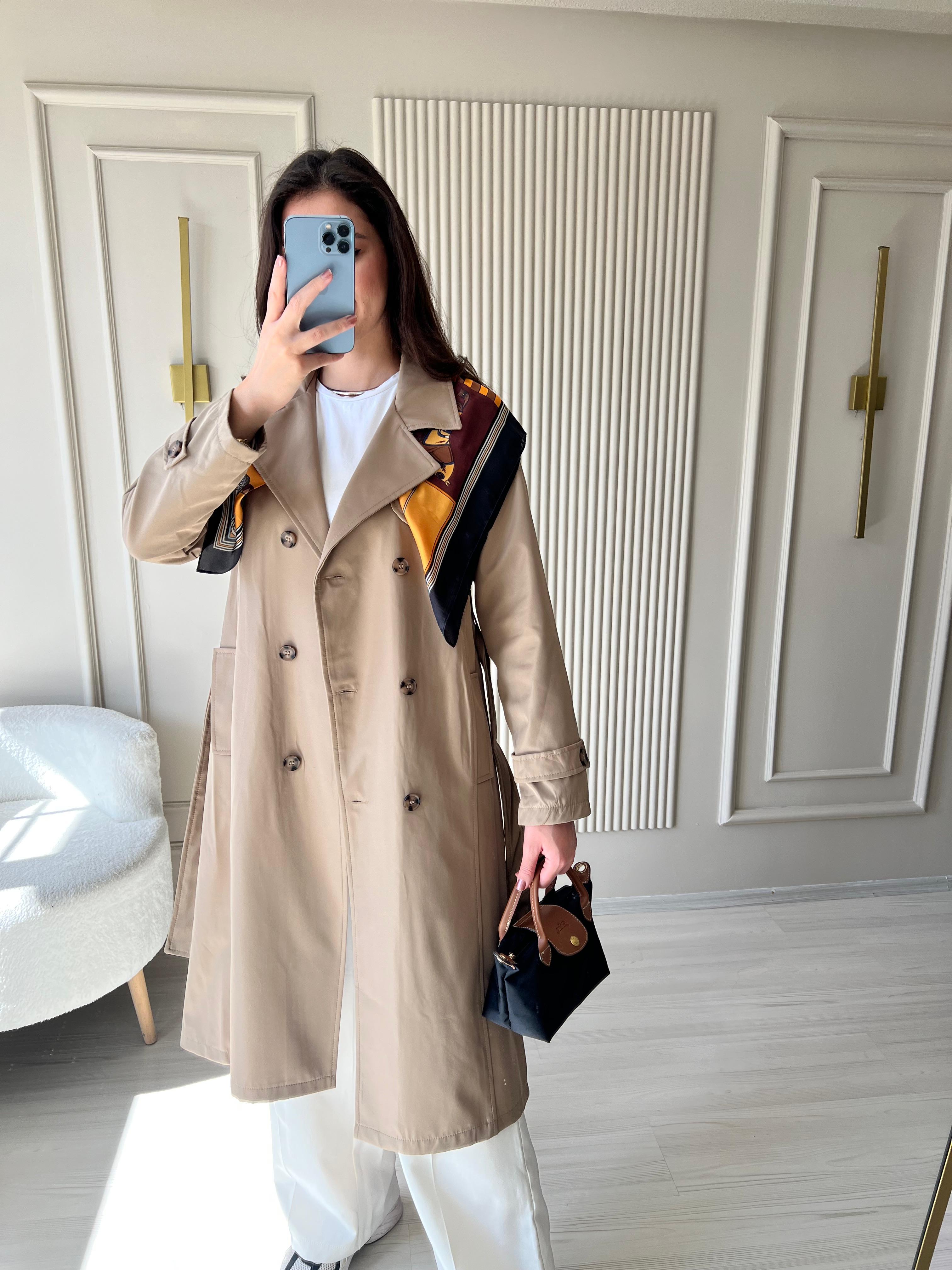 Premium Uzun Trençkot Taş - 1036