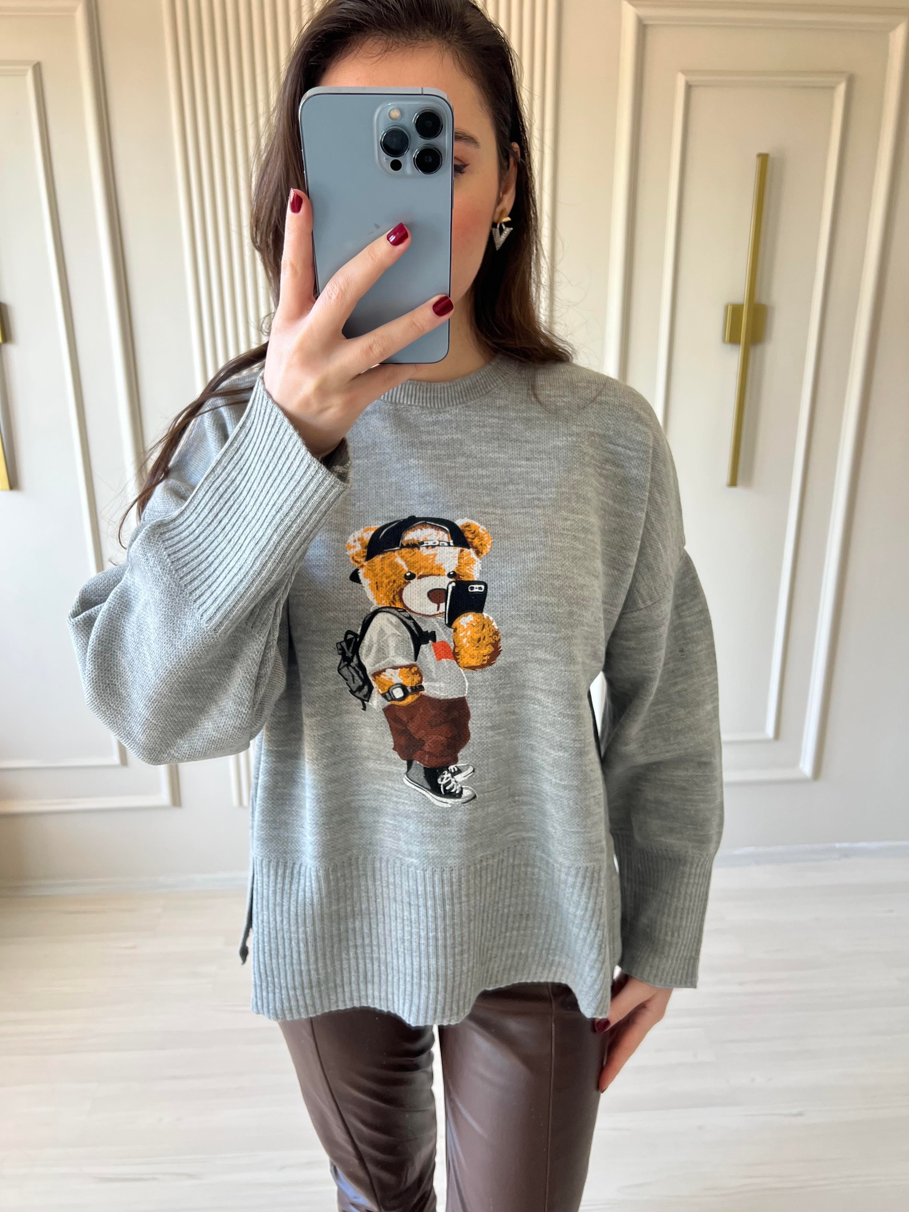 Teddy baskılı Gri sweatshirt